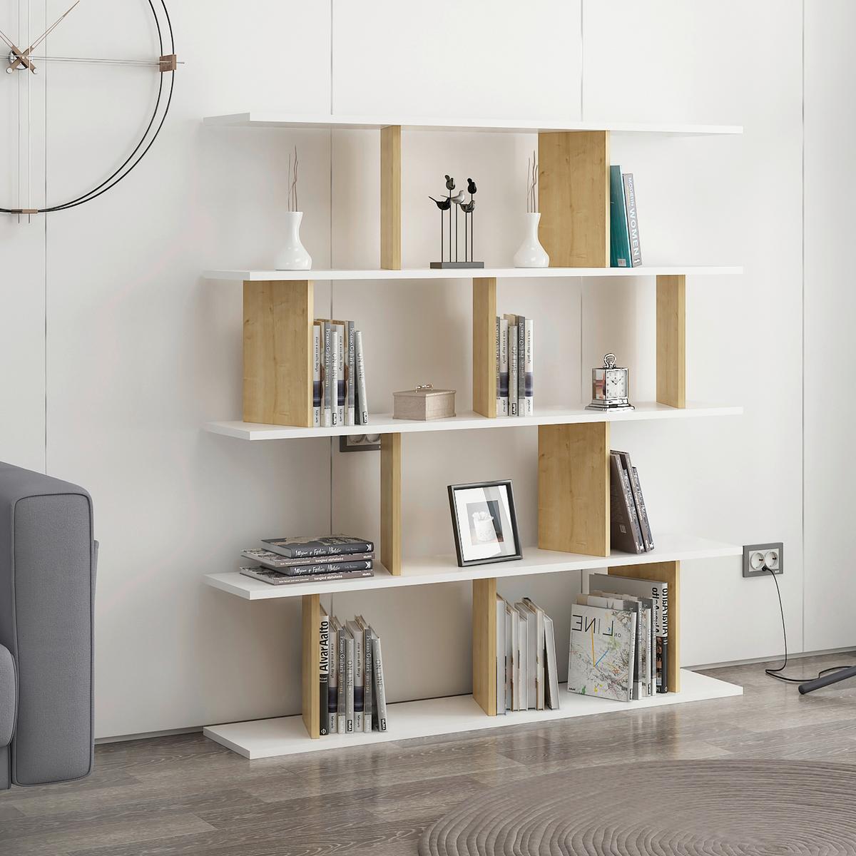 REGÁL JORIN - biela, Design, kompozitné drevo (130/137/25cm) - Livetastic