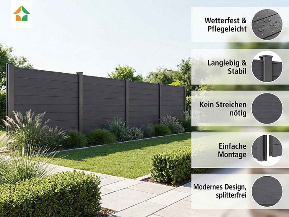 WPC Sichtschutz CARACAS grau, ca.960x10x170cm - Anthrazit, Basics, Kunststoff (960/10/170cm)
