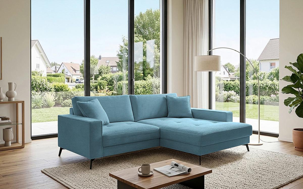 Ecksofa Ted Blaugrün S: 228x174 Cm - Blau/Schwarz, Trend, Textil (228/174cm)