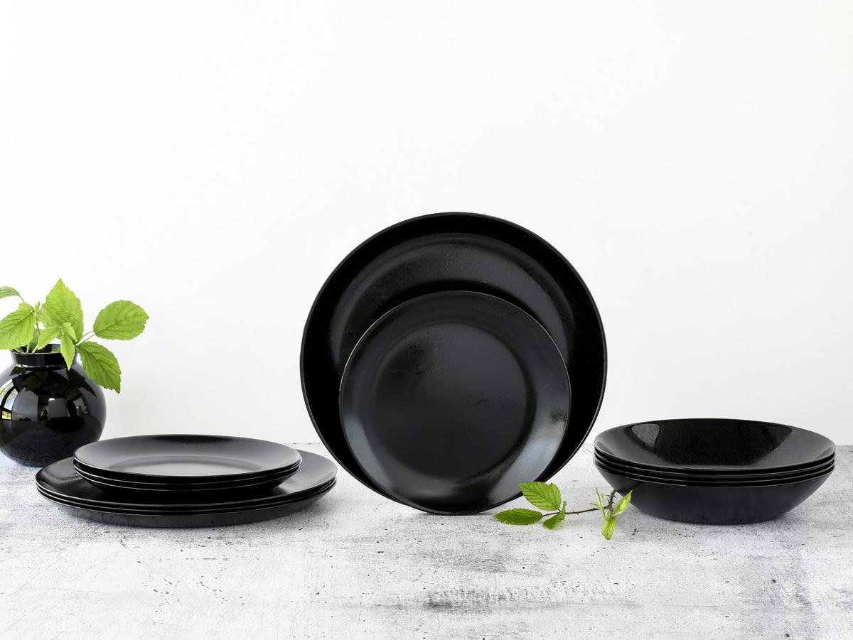 Tafelservice Glas 4 Personen Geschirr Set - Schwarz, Basics, Glas (32/32/14cm) - Creatable