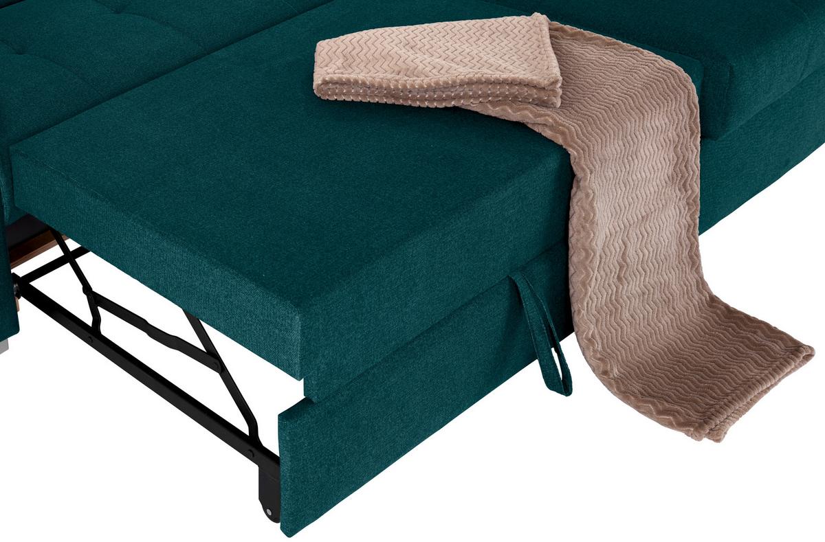 Ecksofa Perry - Dunkelgrün/Silberfarben, Design, Textil (292/183cm) - Livetastic