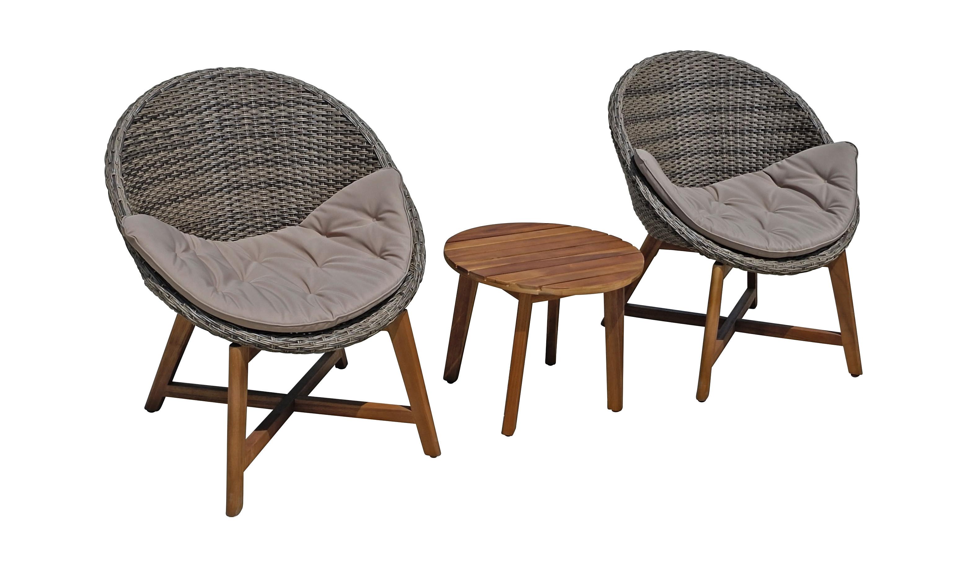 Balkonmöbel Set Reno 5--teilig. mit Auflage - Taupe/Hellgrau, Basics, Holz/Kunststoff (65/81/69cm) - Gardenson
