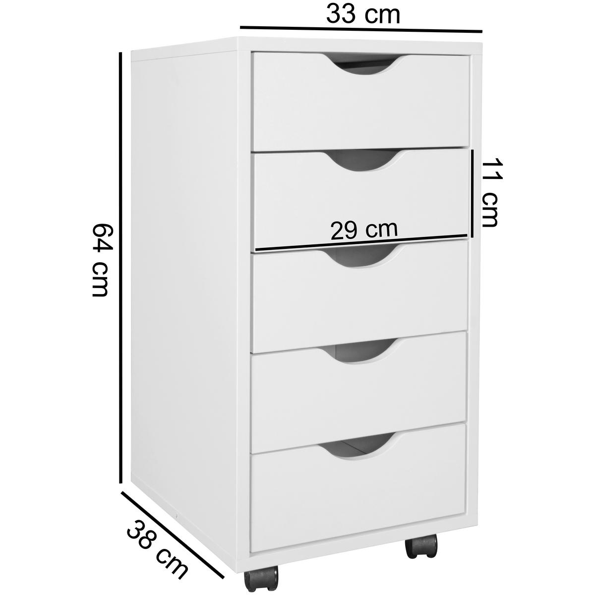ROLLCONTAINER Weiß, B: 33 cm - Weiß, Design, Holzwerkstoff/Kunststoff (33/38/64cm) - MID.YOU