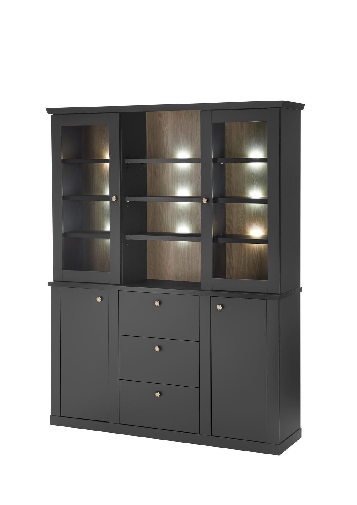 Buffet Lincoln Schwarz/Eichefarben B: 158cm - Eichefarben/Schwarz, Design, Holzwerkstoff (158/201/42cm) - MID.YOU