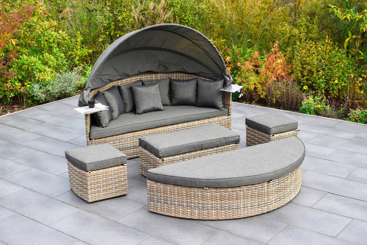 Gartenmuschel Riva Premium Relaxinsel - Naturfarben/Grau, MODERN, Kunststoff/Metall (180/145/183cm) - Gardenson