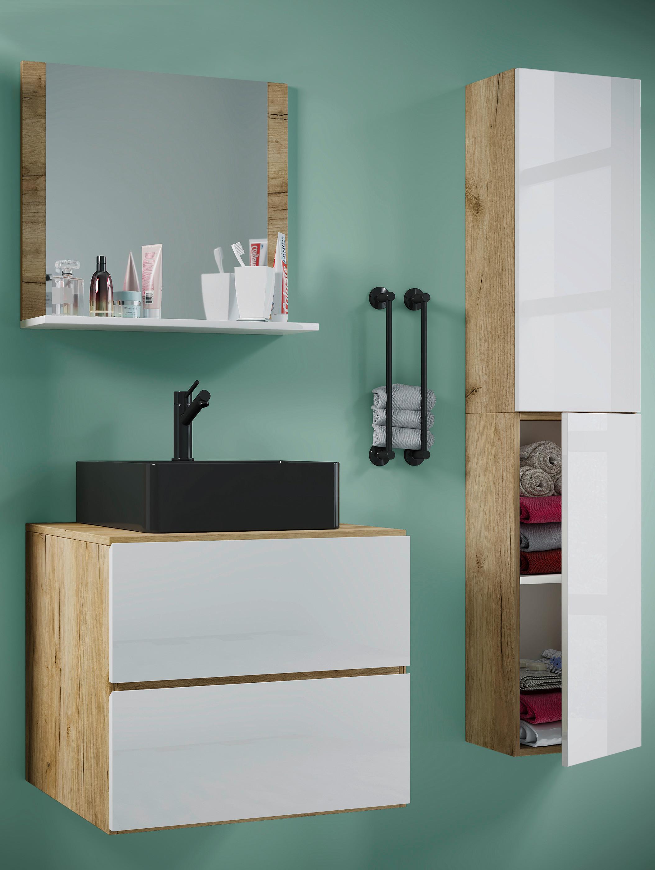 Badezimmer Lendas Bl L - Honigeiche/Schwarz, MODERN, Glas/Keramik (94cm) - MID.YOU