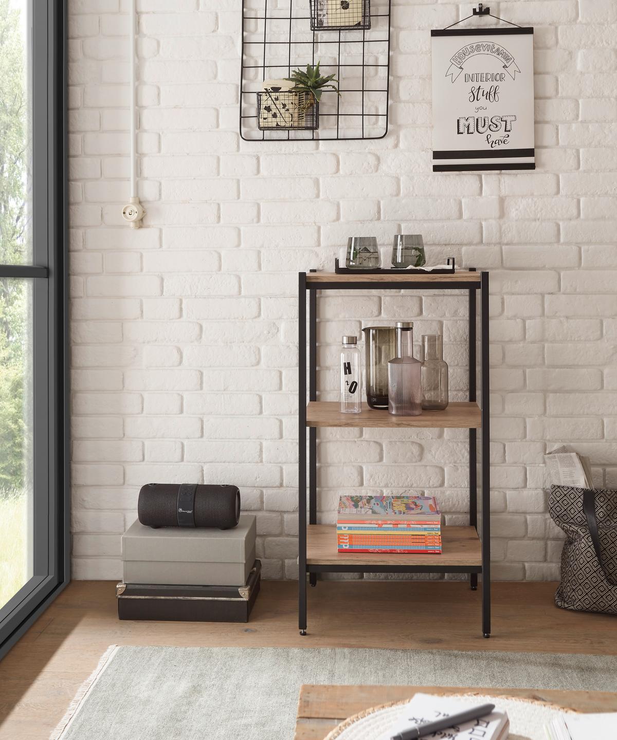 REGÁL RACK - čierna/farba duba, Basics, kov/kompozitné drevo (50/95/40cm) - P & B