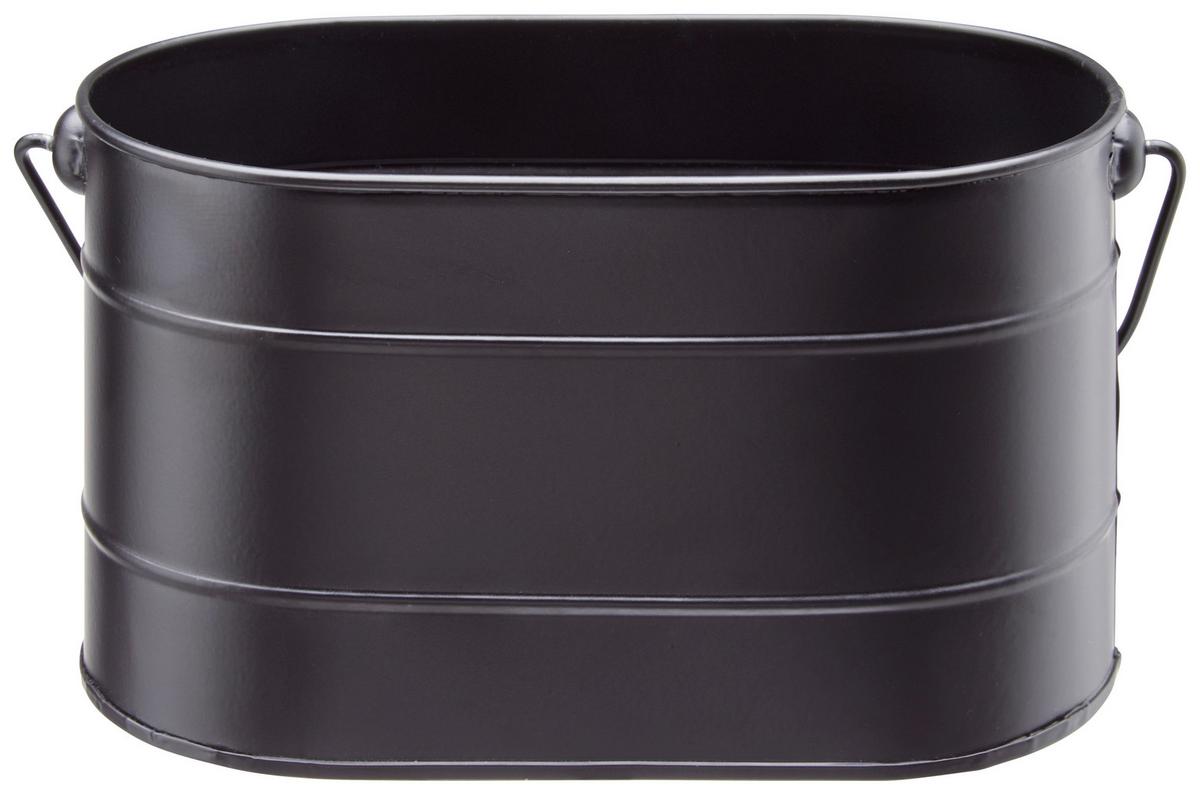 Übertopf Trixi Aus Zink, Oval + Griff LxB: 19x10 cm, Schwarz - Schwarz, MODERN, Metall (19/10/11cm)
