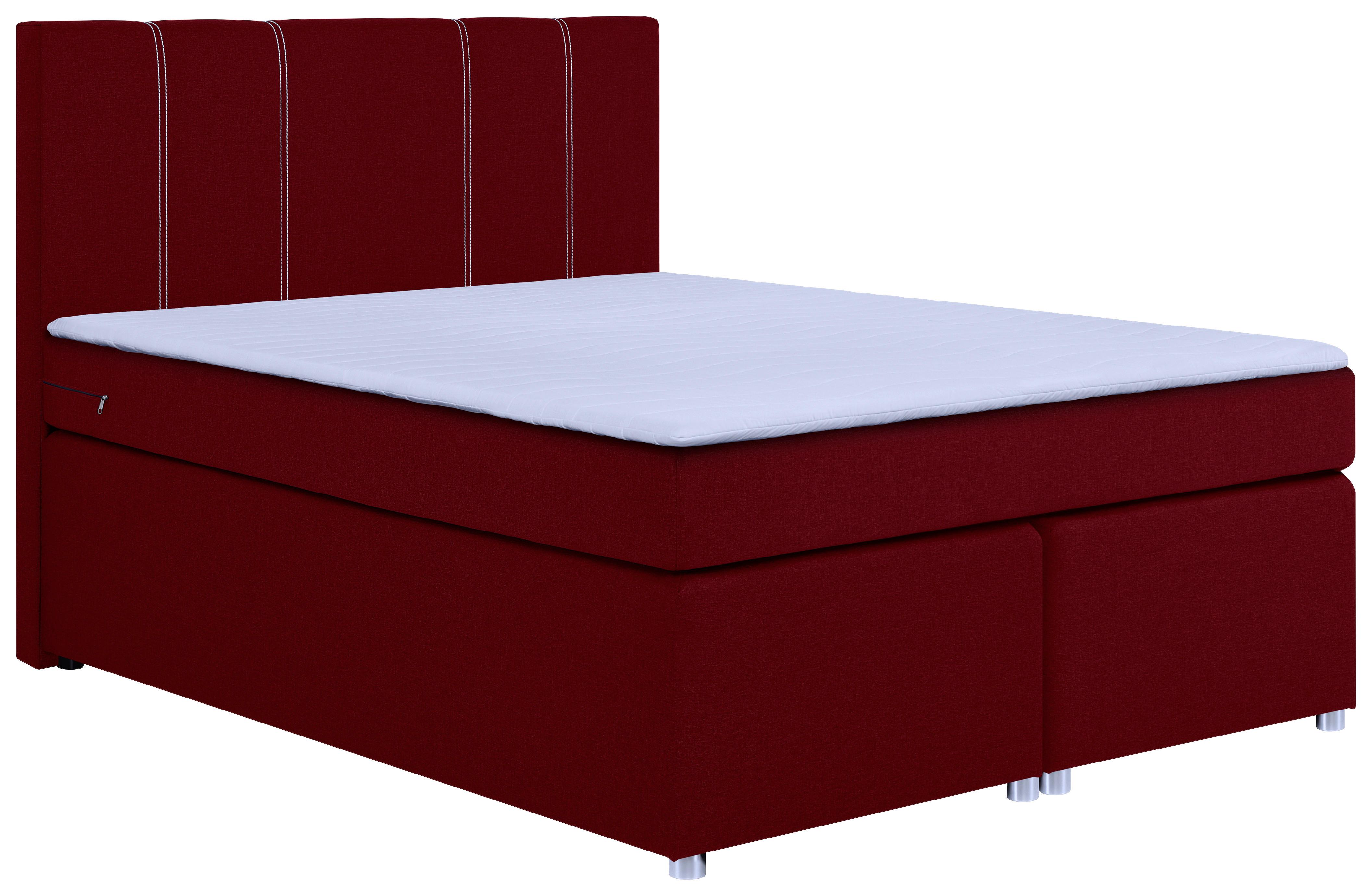 Boxspringbett Malta Mit Topper Rot, 140x200 Cm - Chromfarben/Rot, Basics, Holzwerkstoff/Textil (140/200cm) - P & B