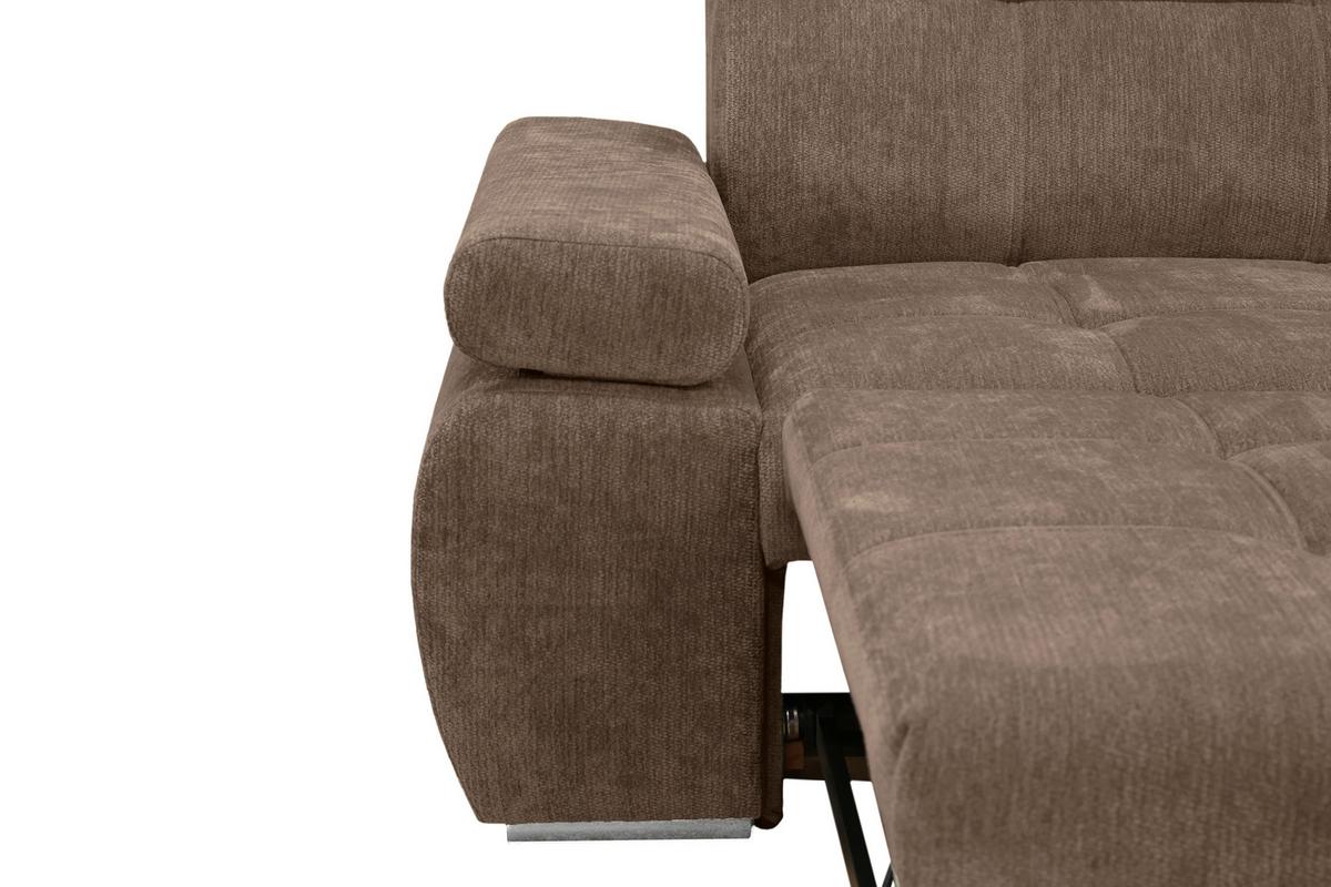 Rohová sedačka VEGAS, pravá, hnědá žinylka - barvy stříbra/hnědá, Design, dřevo/textil (294/173cm)