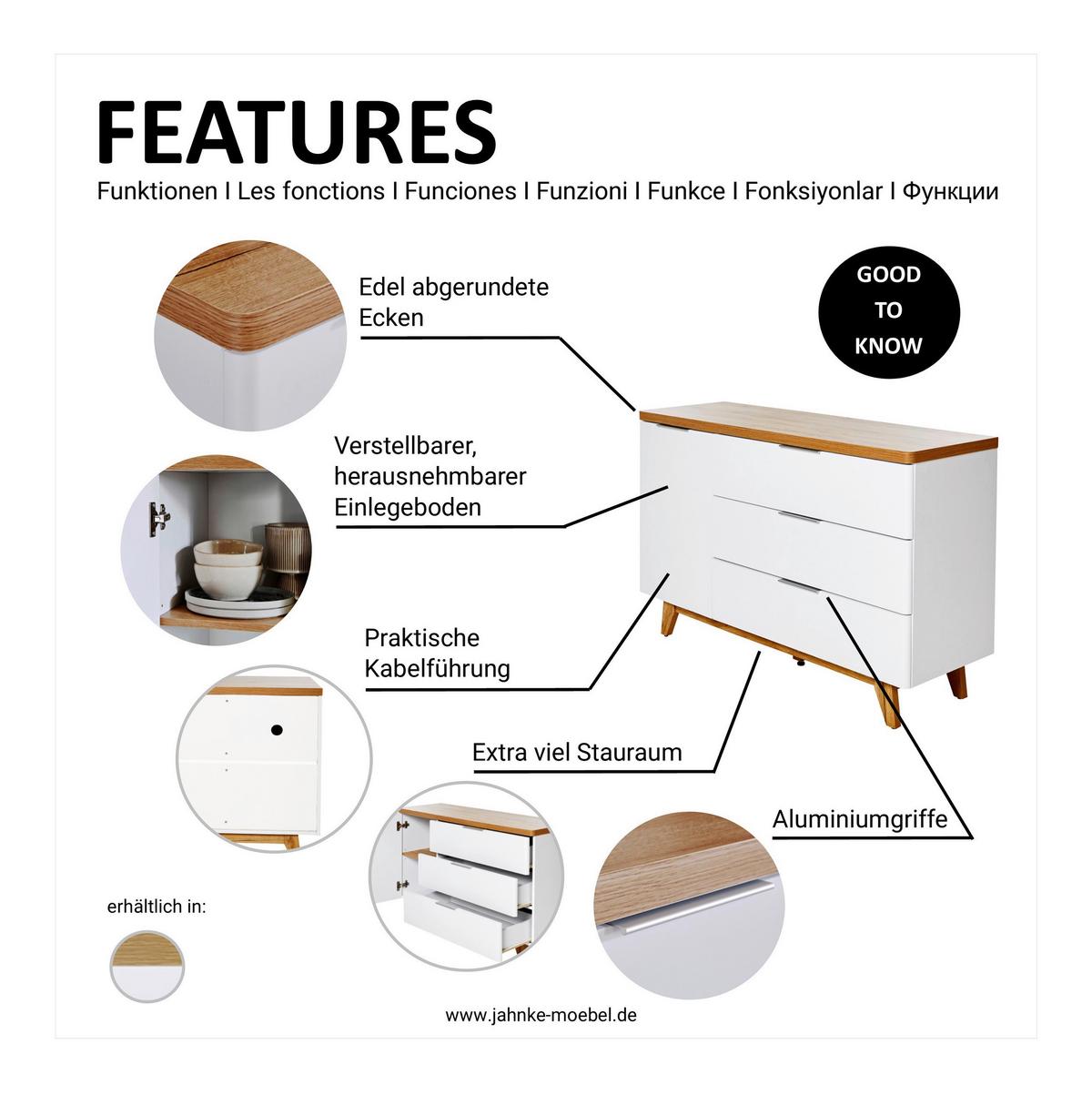 Sideboard 120cm Libre Sb 120 Weiß/Eichefarben - Eichefarben/Weiß, KONVENTIONELL, Holzwerkstoff (120/77/39cm) - Livetastic