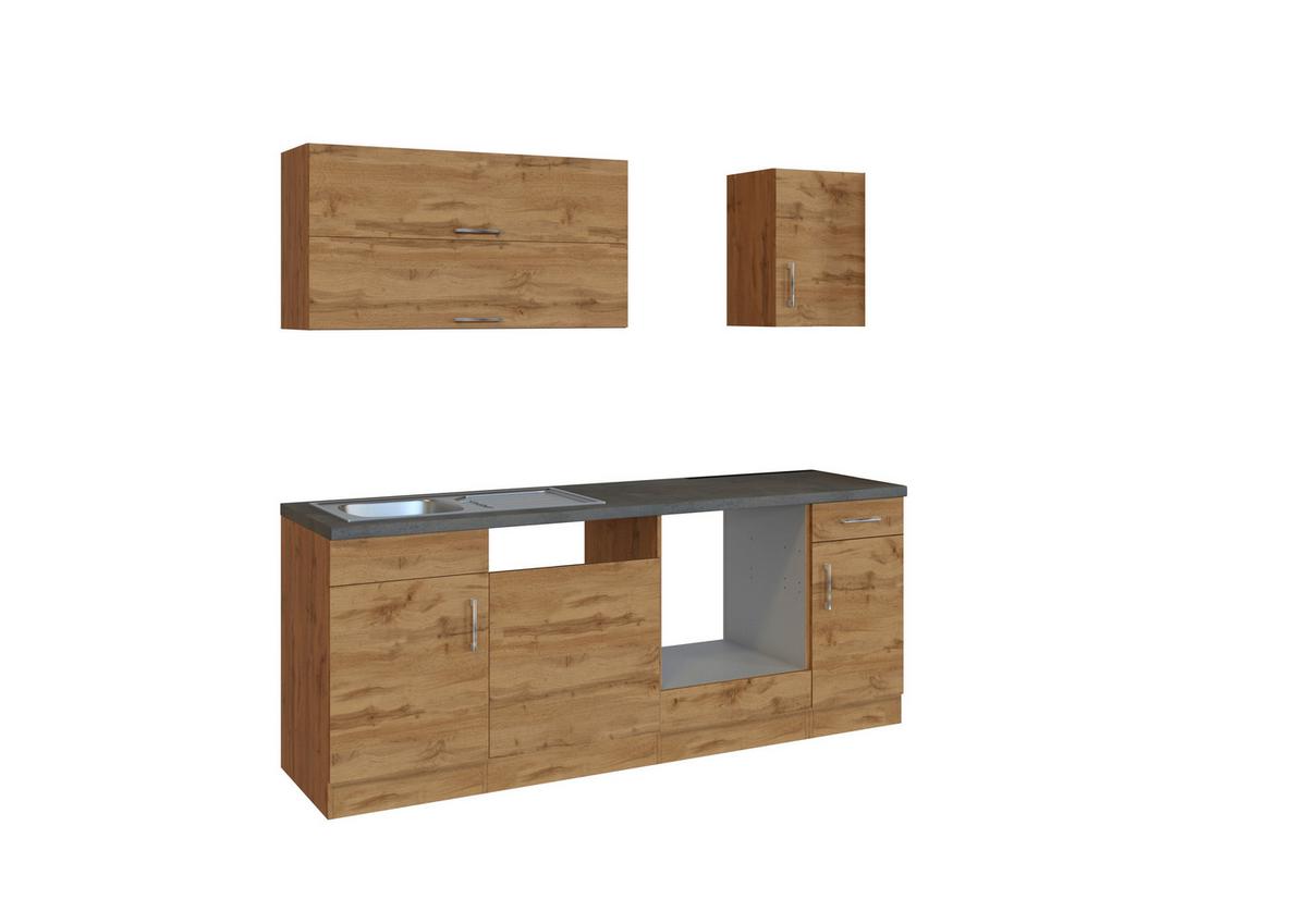 Küchenzeile Sorrento ohne Geräte B: 210 cm Eichefarben - Schieferfarben/Eiche Wotan, MODERN, Holzwerkstoff (210cm) - Held
