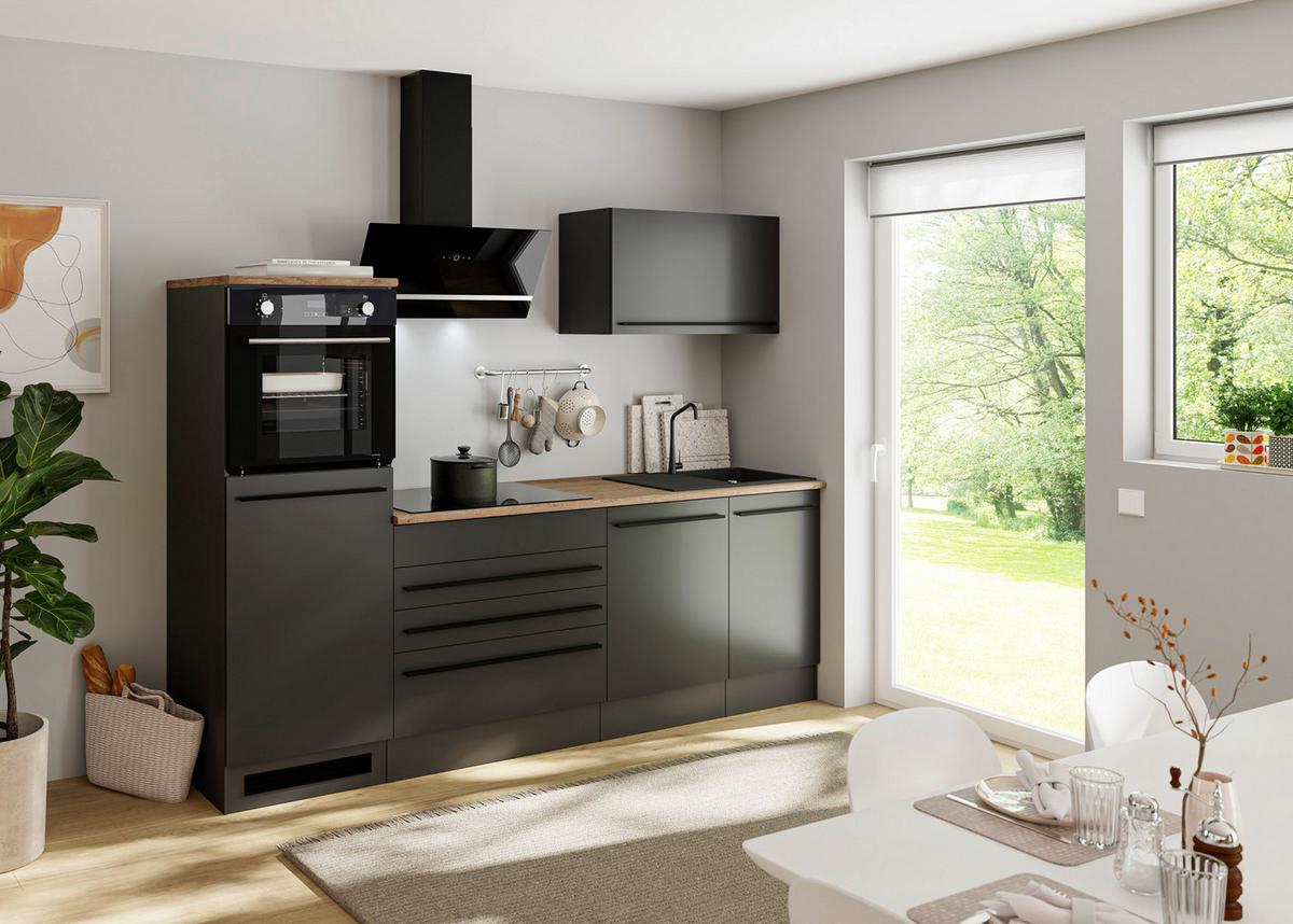 Küchenzeile Jazz 6 ohne Geräte 260 cm Schwarz - Eichefarben/Schwarz, KONVENTIONELL, Holzwerkstoff (260cm) - P & B