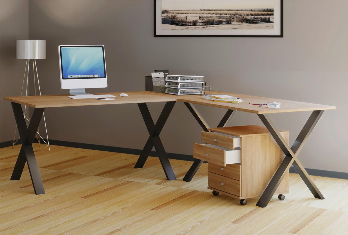 Eckschreibtisch Lona 160x130 cm Schwarz/Eiche - Schwarz/Sonoma Eiche, MODERN, Holzwerkstoff/Metall (160/130/76cm) - MID.YOU