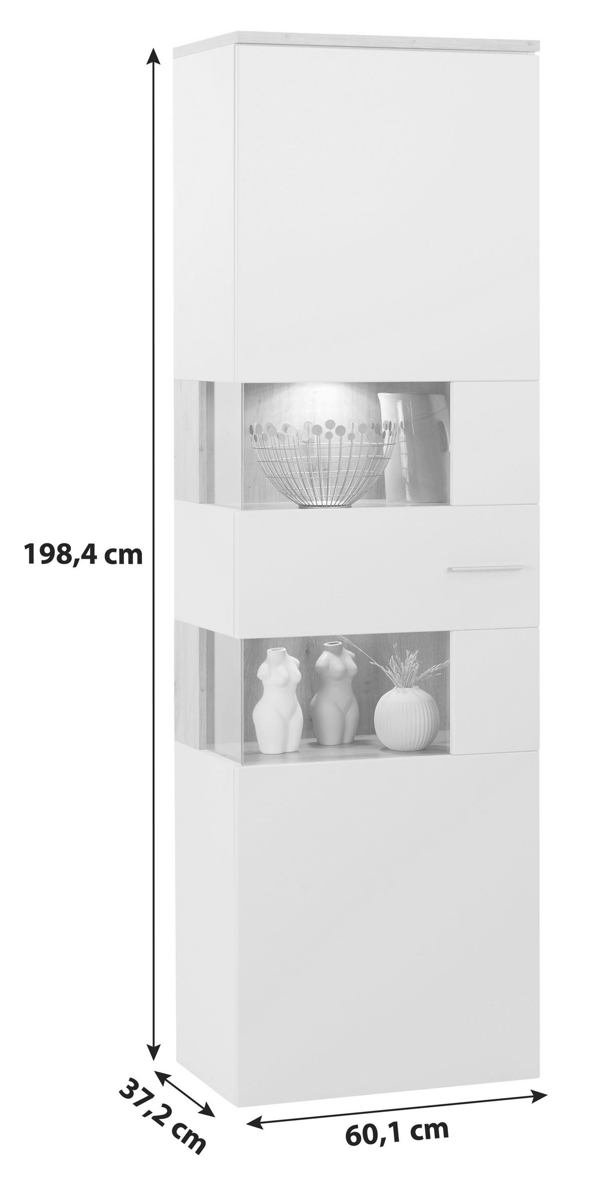 Vitrine Twin B: 60,1 Cm Hellgrau/eiche Artisan Dekor - Eiche Bianco/Eichefarben, MODERN, Holzwerkstoff (60,1/198,4/37,2cm)