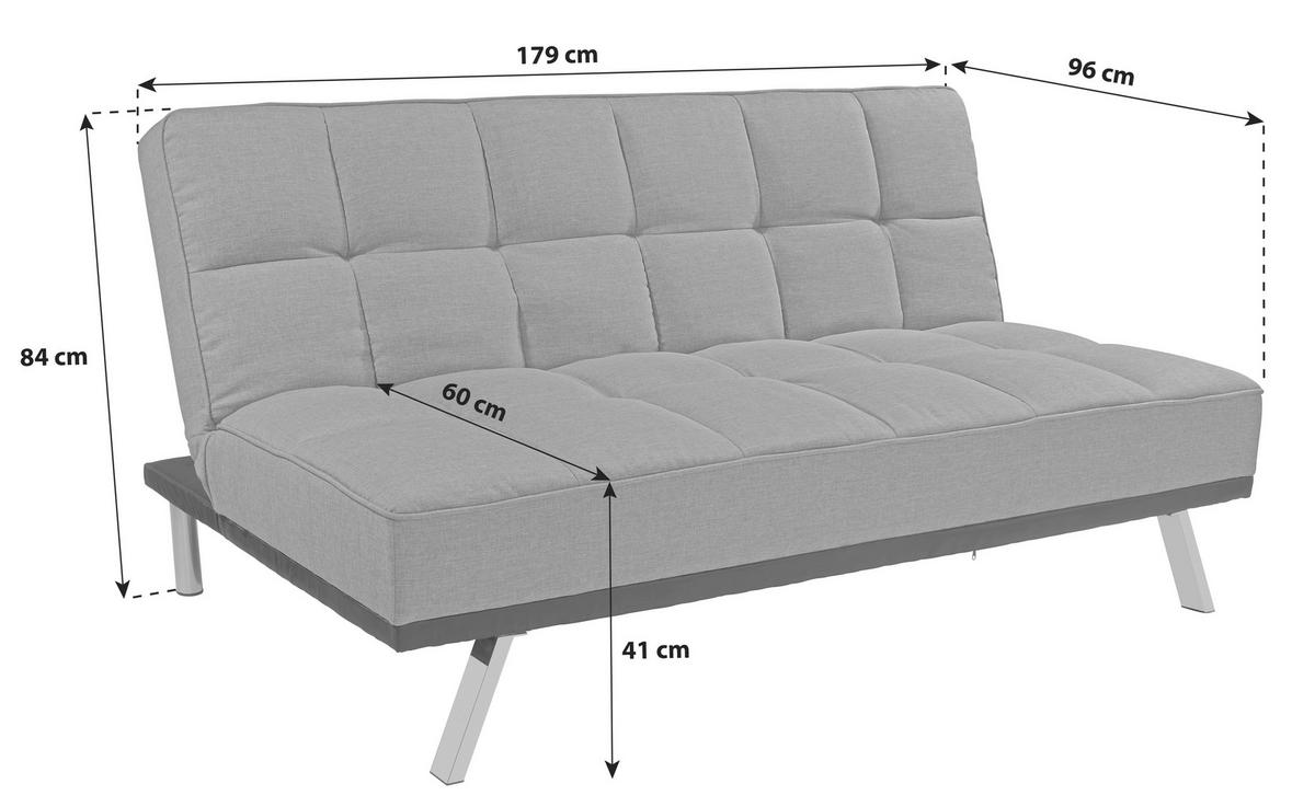 3-Sitzer-Sofa Mit Schlaffunkt. Roma Anthrazit - Edelstahlfarben/Anthrazit, Basics, Textil/Metall (179/84/96cm) - Ondega