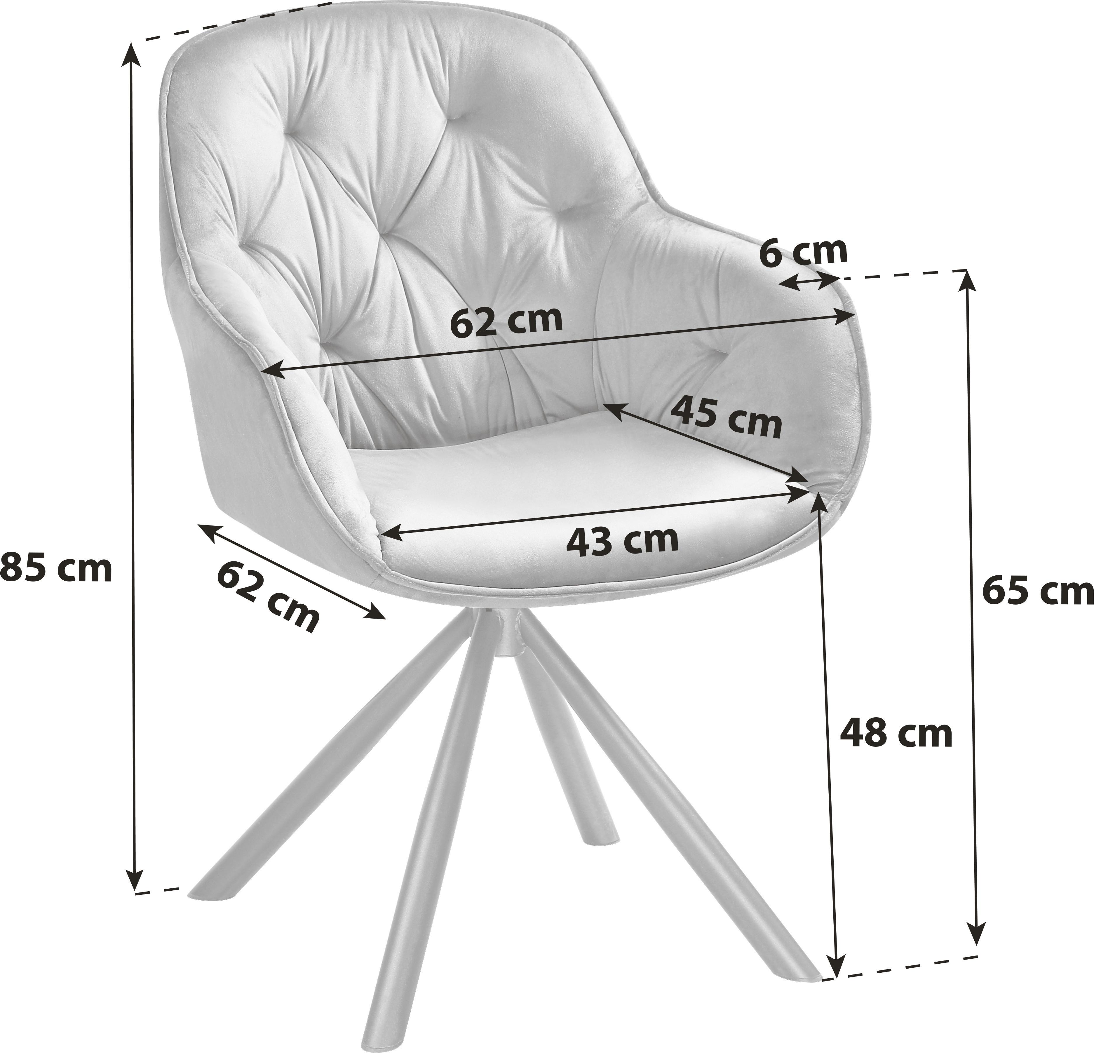 Armlehnstuhl Silvi Samt Schwaz 360° drehbar - Schwarz, KONVENTIONELL, Textil/Metall (62/85/62cm)