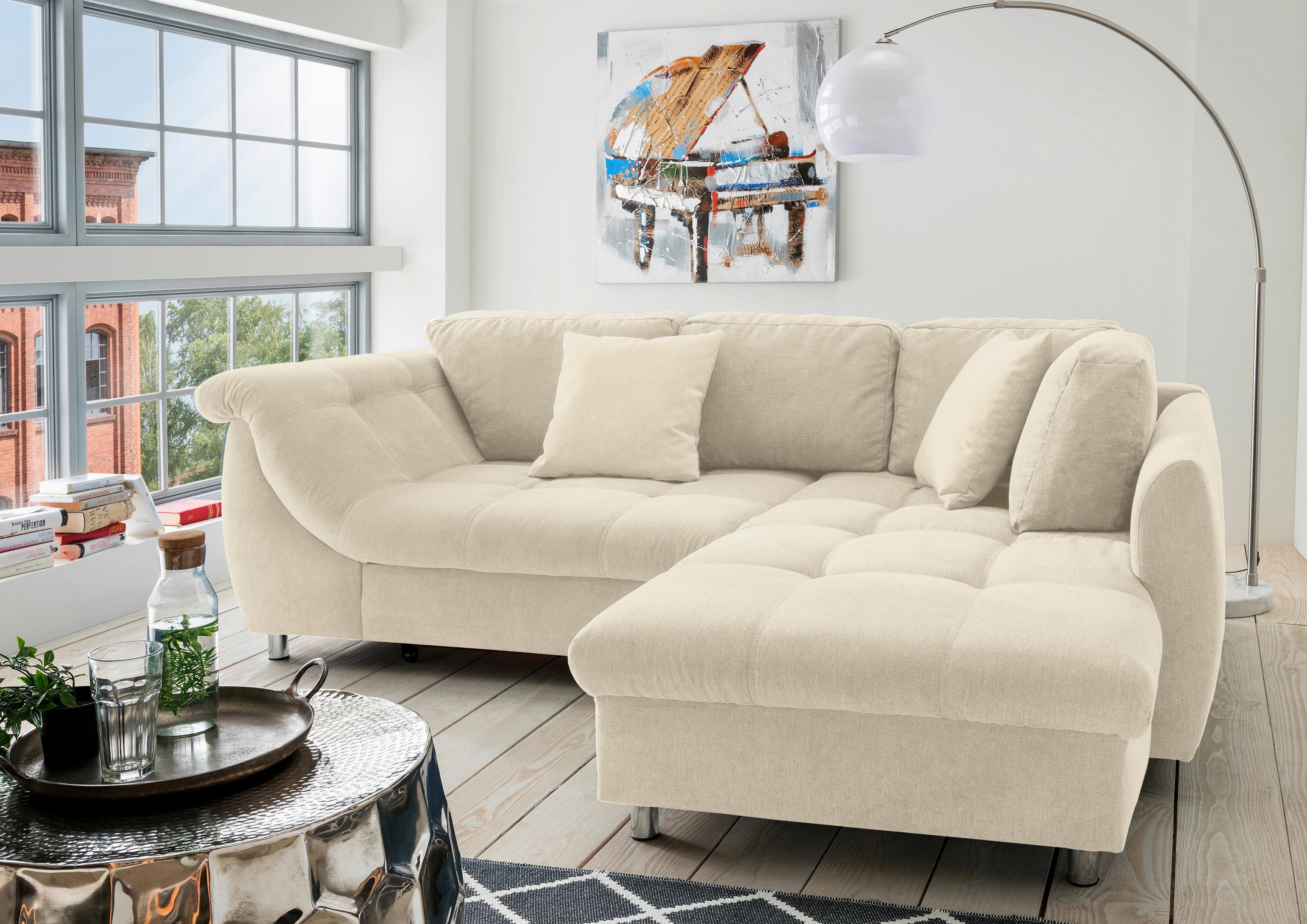 Ecksofa mit Schlaffunktion Agira Beige - Chromfarben/Beige, Design, Textil (250/190cm) - Livetastic