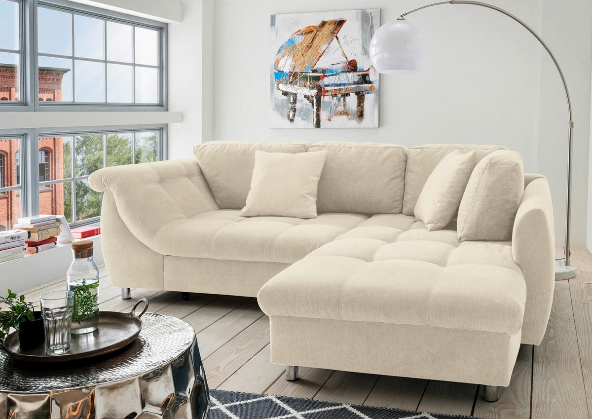 Rohová sedačka AGIRA, pravá béžová - chrómová/béžová, Design, textil (250/190cm) - Livetastic