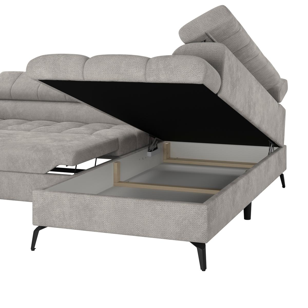 Ecksofa Volf Rechts New Hellgr Mit Schlaffunktion, 261x203 Cm - Hellgrau/Schwarz, Trend, Textil (261/203cm)