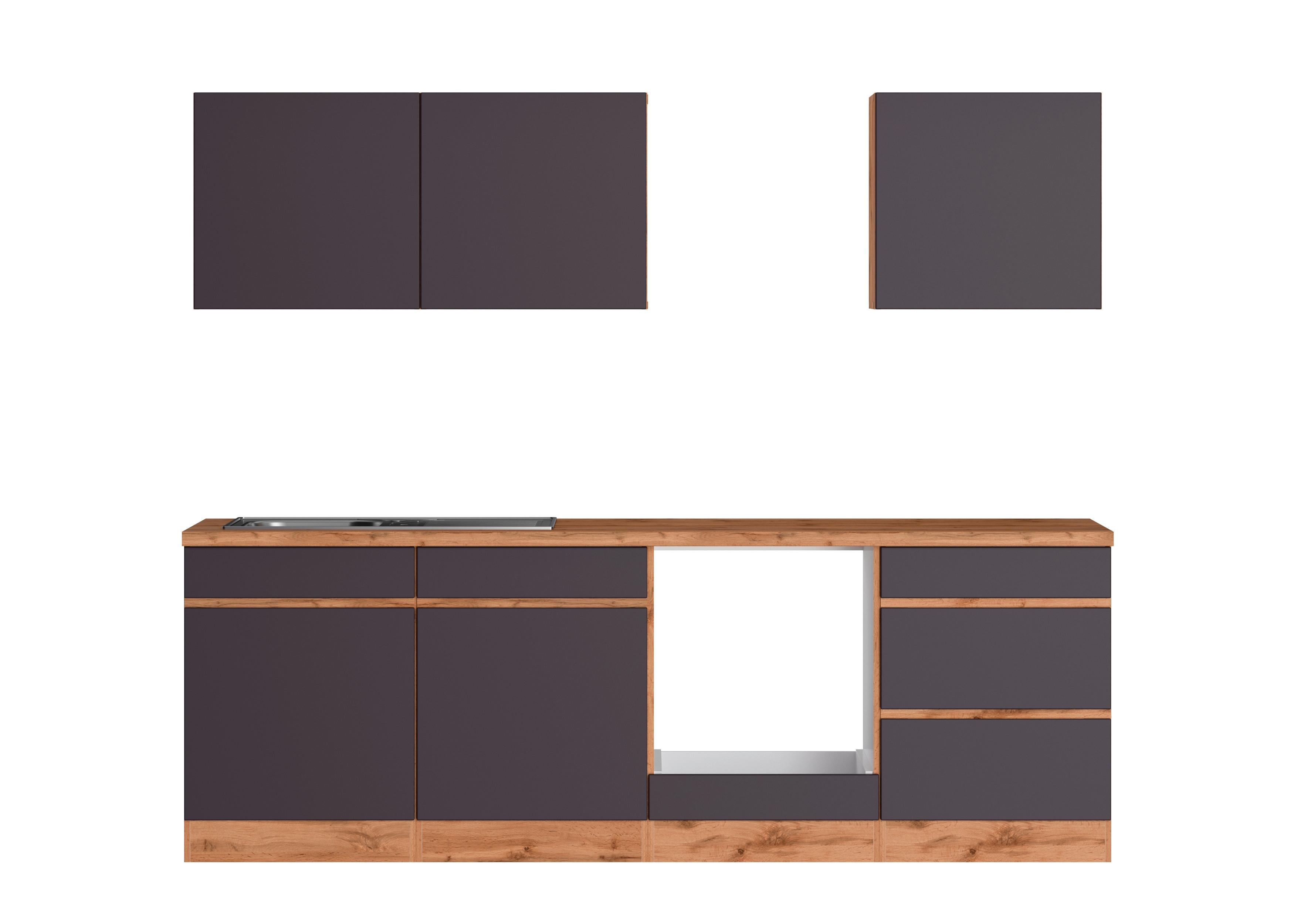 Küchenzeile Turin ohne Geräte 240 cm Grau/Eichefarben - Eiche Wotan/Grau, Design, Holzwerkstoff (240cm) - Held