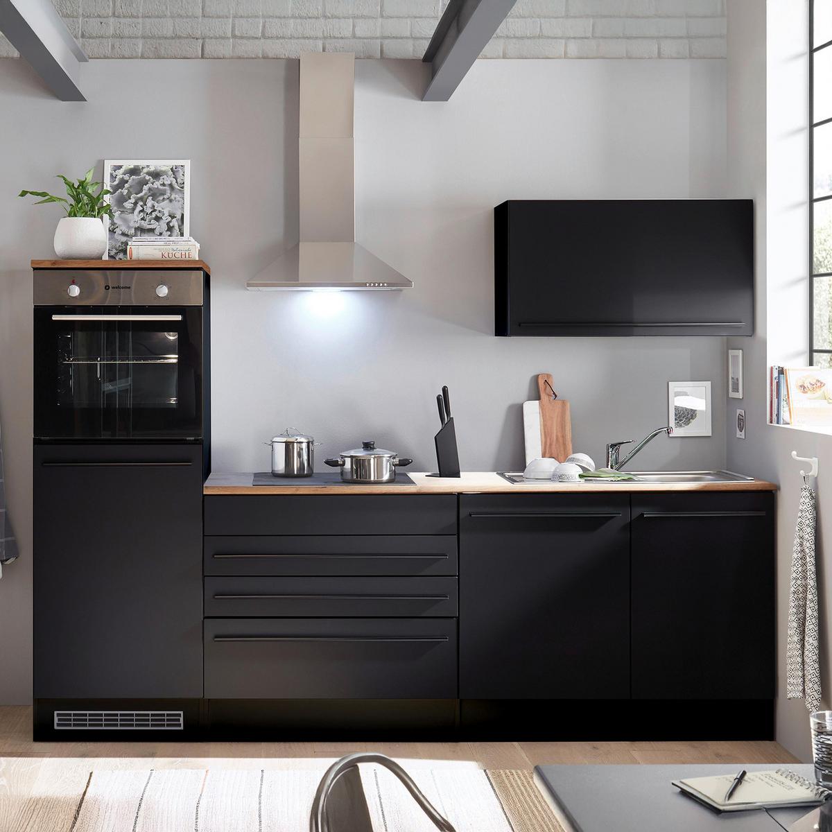 Küchenzeile Jazz 6 ohne Geräte 260 cm Schwarz - Eichefarben/Schwarz, KONVENTIONELL, Holzwerkstoff (260cm) - MID.YOU