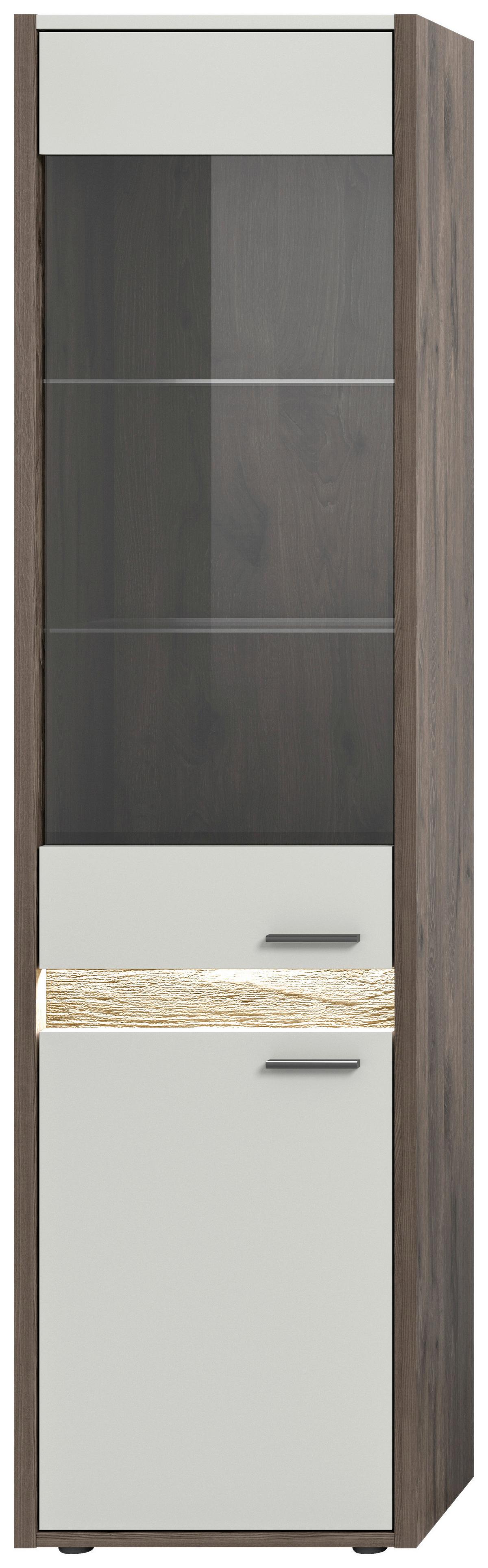 Vitrine Falcona Nox Oak Hellgrau B: 198 cm - Design, Glas/Holzwerkstoff (198/51/37cm) - MID.YOU