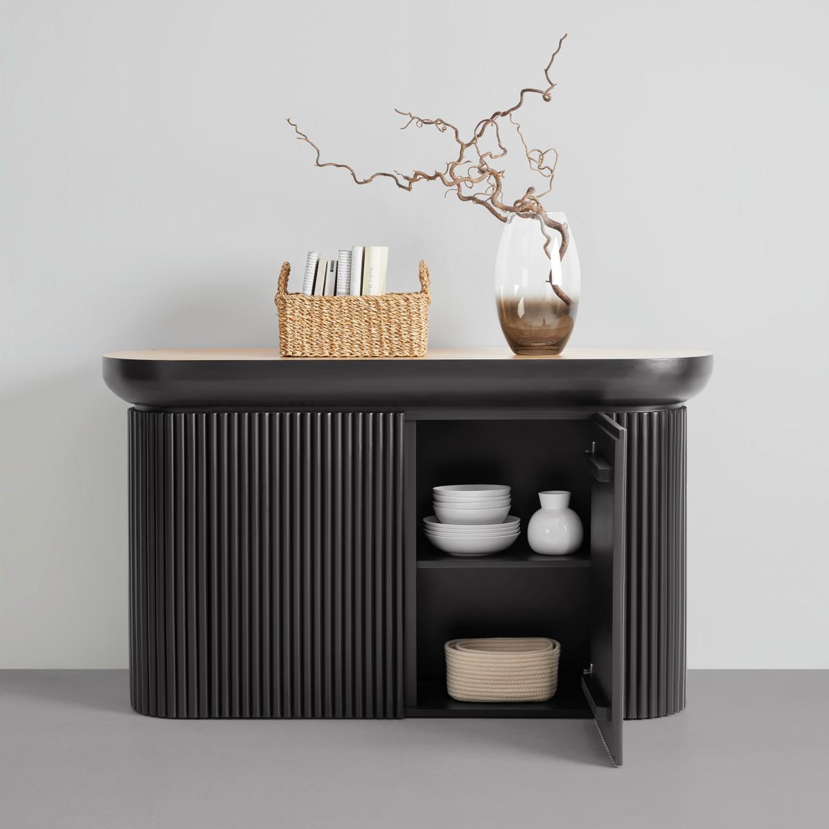 Konzola TIFFY s úložným priestorom - čierna/farba duba, Modern, drevo/kompozitné drevo (130/76/40cm) - Mömax