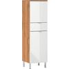 Midischrank Bad BxH 34x120 cm Weiß/ Eiche Dekor - Chromfarben/Eichefarben, KONVENTIONELL, Holzwerkstoff (34/120/34cm) - Germania