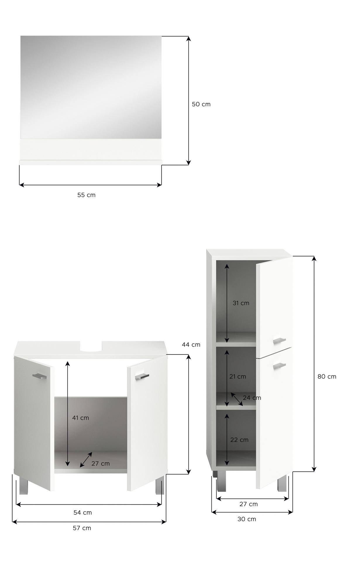 Badezimmer Boston Weiß B: 87 Cm - Silberfarben/Weiß, MODERN, Glas/Holzwerkstoff (87cm) - MID.YOU