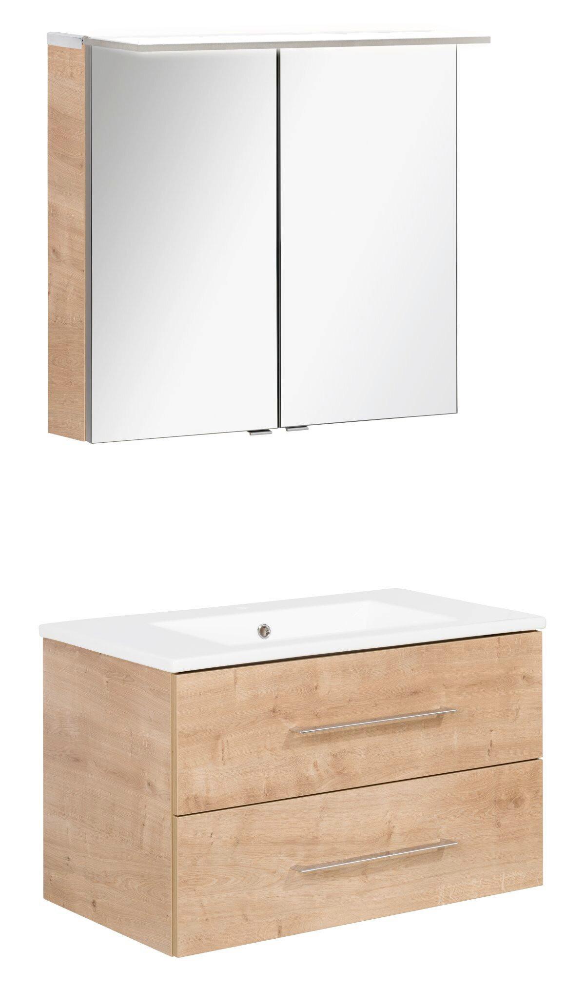 Badezimmer B.Perfekt Eichefarben 3-Teilig - Eichefarben/Weiß, Basics, Glas/Keramik (82cm) - MID.YOU