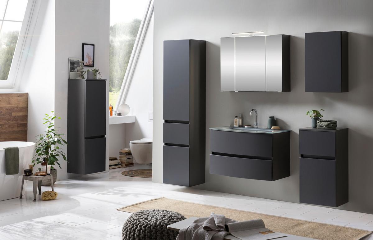 Waschbecken mit Unterschrank Kopenhagen B: 80 cm Grau - Graphitfarben/Grau, KONVENTIONELL, Glas/Holzwerkstoff (80cm) - Held