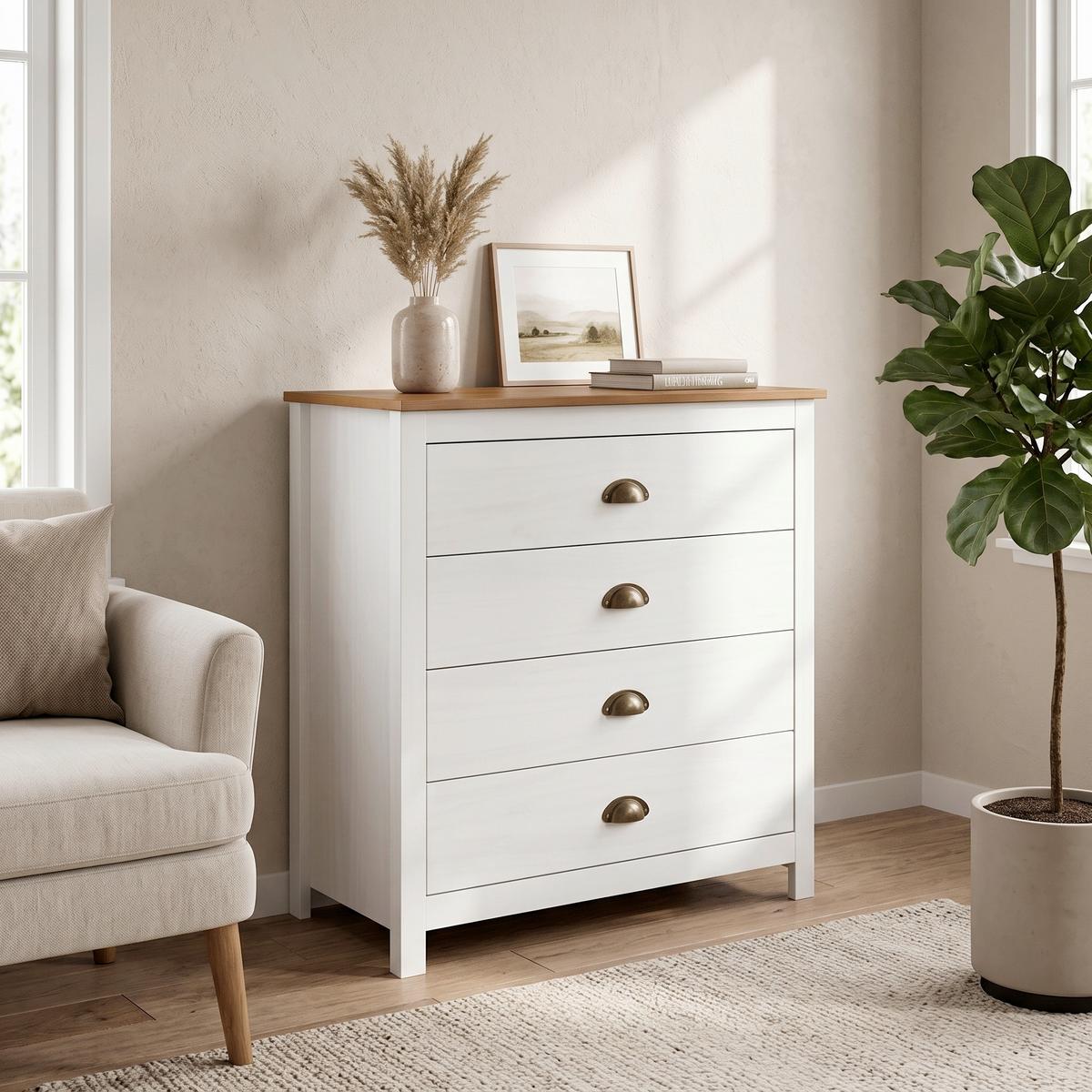 KOMMODE Braun/Weiß B: 80cm - Braun/Weiß, Design, Holz (80/85/41cm) - MID.YOU