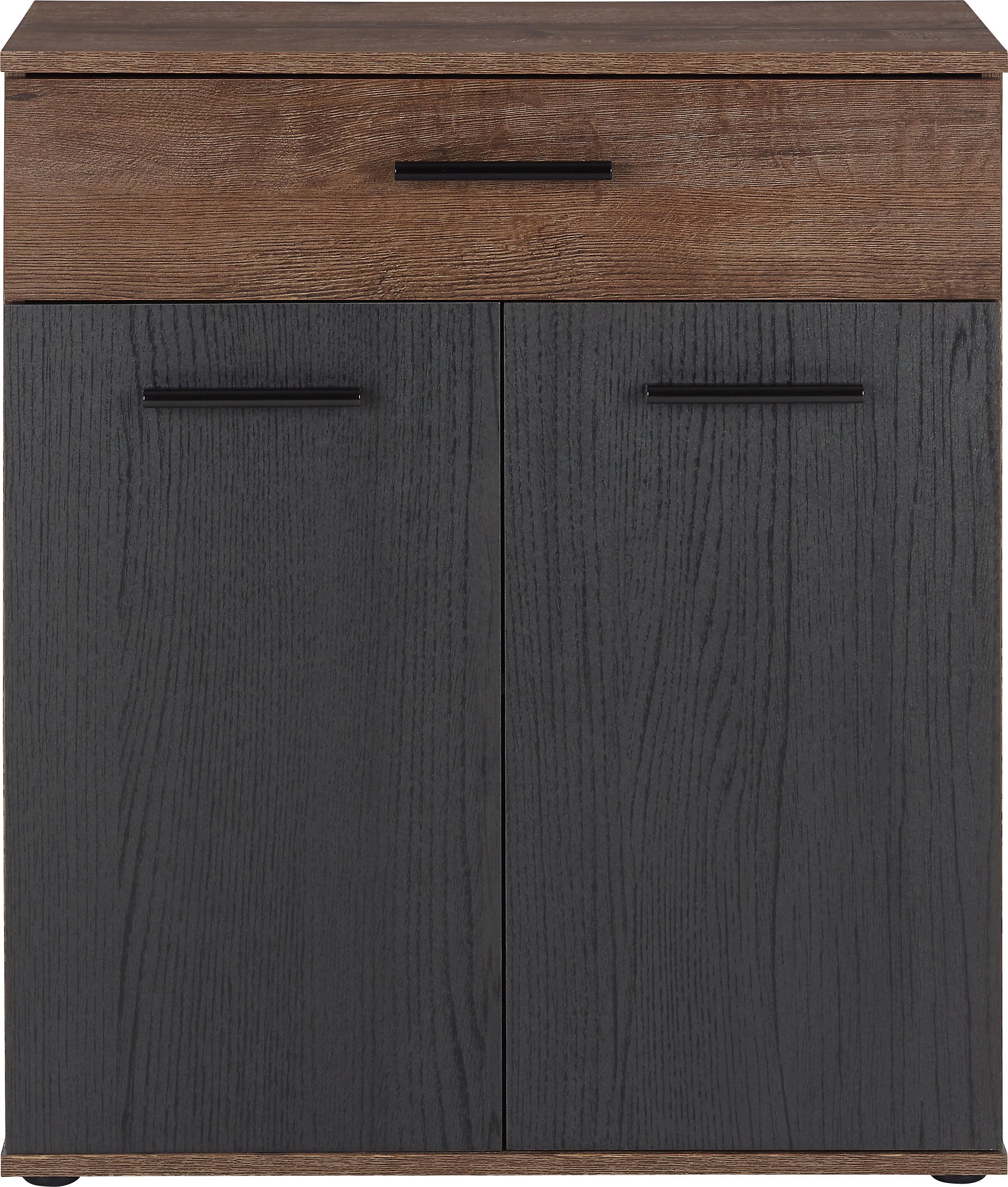 Komoda Tokio - černá/barvy dubu, Moderní, kov/kompozitní dřevo (69,9/82,8/34,9cm)