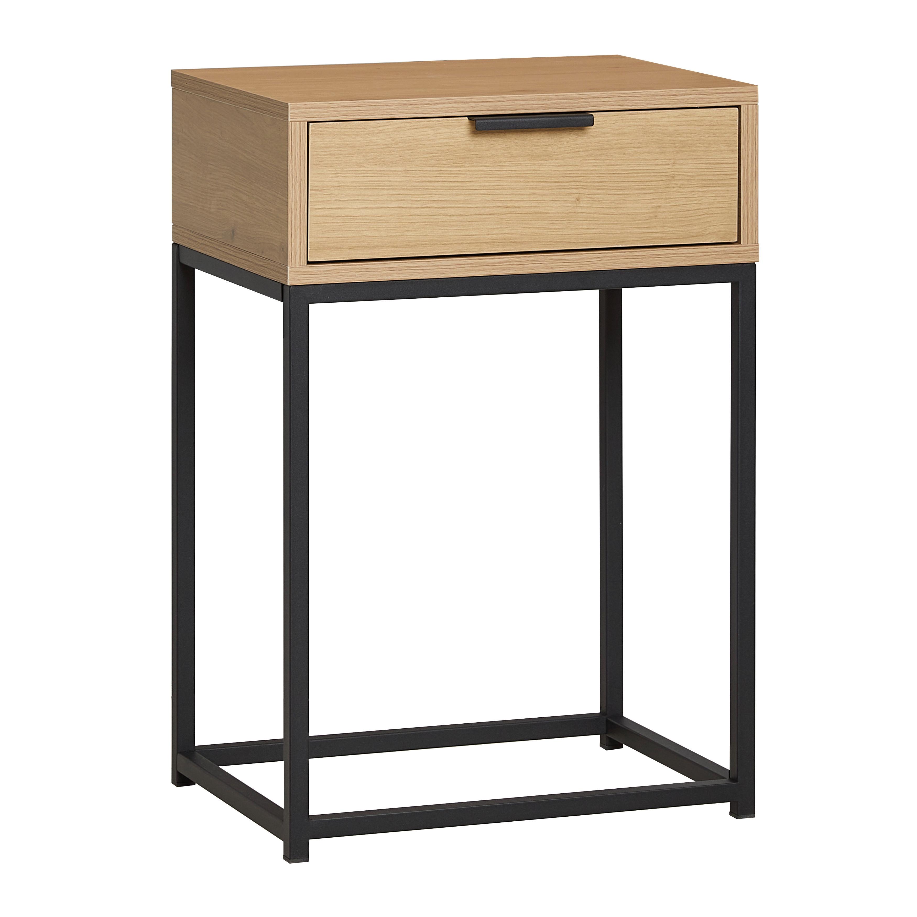Noční stolek ILVA černá/barvy dubu - černá/barvy dubu, Konvenční, kov/kompozitní dřevo (40/60/28cm)