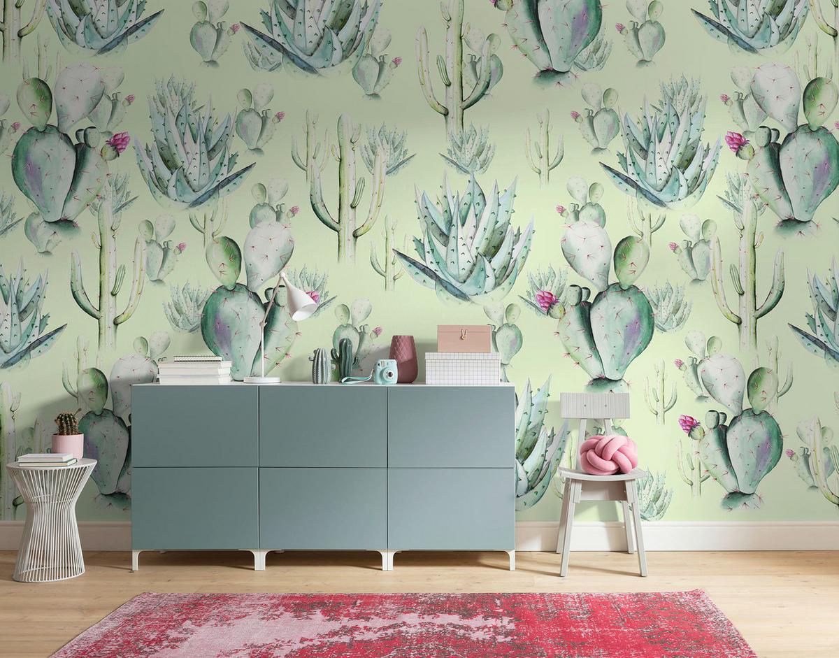Vliestapete Cactus Green - Grün, Basics (400/250cm) - Komar
