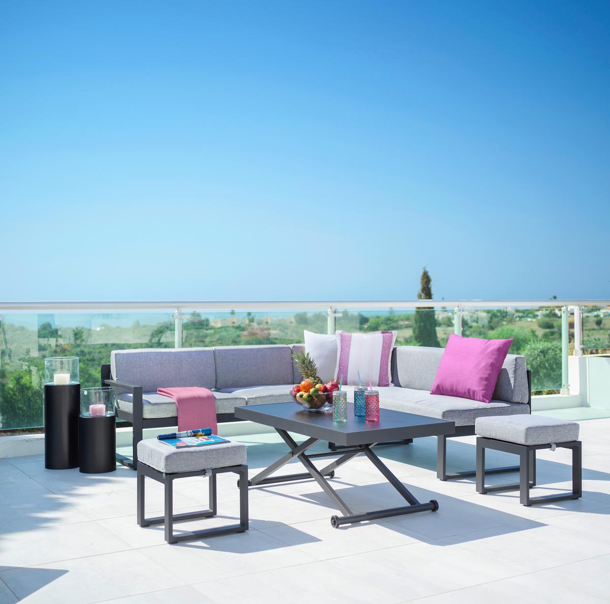 TERASOVÁ SEDACÍ SOUPRAVA MOSKAU 1 - šedá/antracitová, Moderní, kov/textil (200/213/62cm) - Mömax