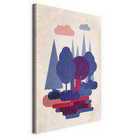 Leinwandbild Forest Creatures Blau Rot B: 80 cm - Blau/Rot, Basics, Holz/Textil (80/120/1,2cm) - artgeist