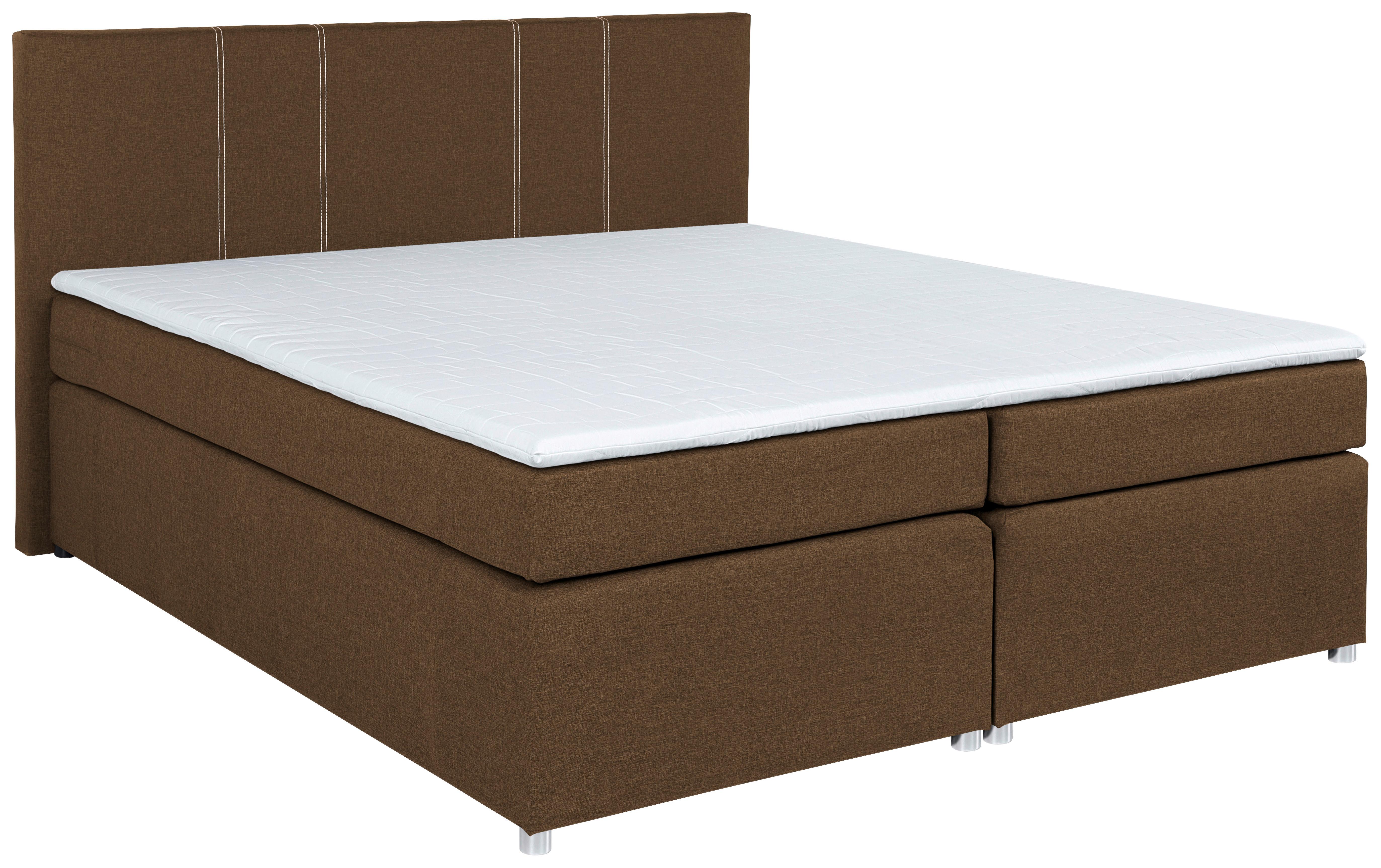 Boxspringbett Malta Mit Topper Braun, 180x200 Cm - Chromfarben/Schwarz, Basics, Holzwerkstoff/Textil (180/200cm) - P & B