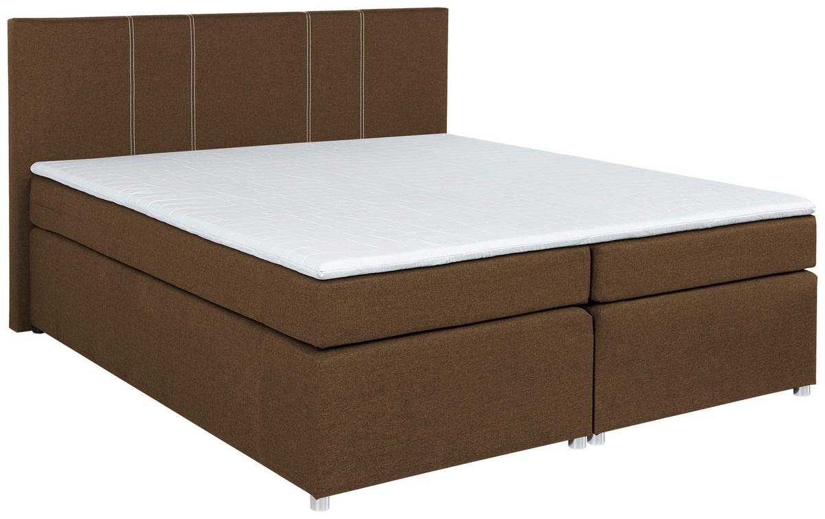 Boxspringbett Malta Mit Topper Braun, 180x200 Cm - Chromfarben/Schwarz, Basics, Holzwerkstoff/Textil (180/200cm) - P & B