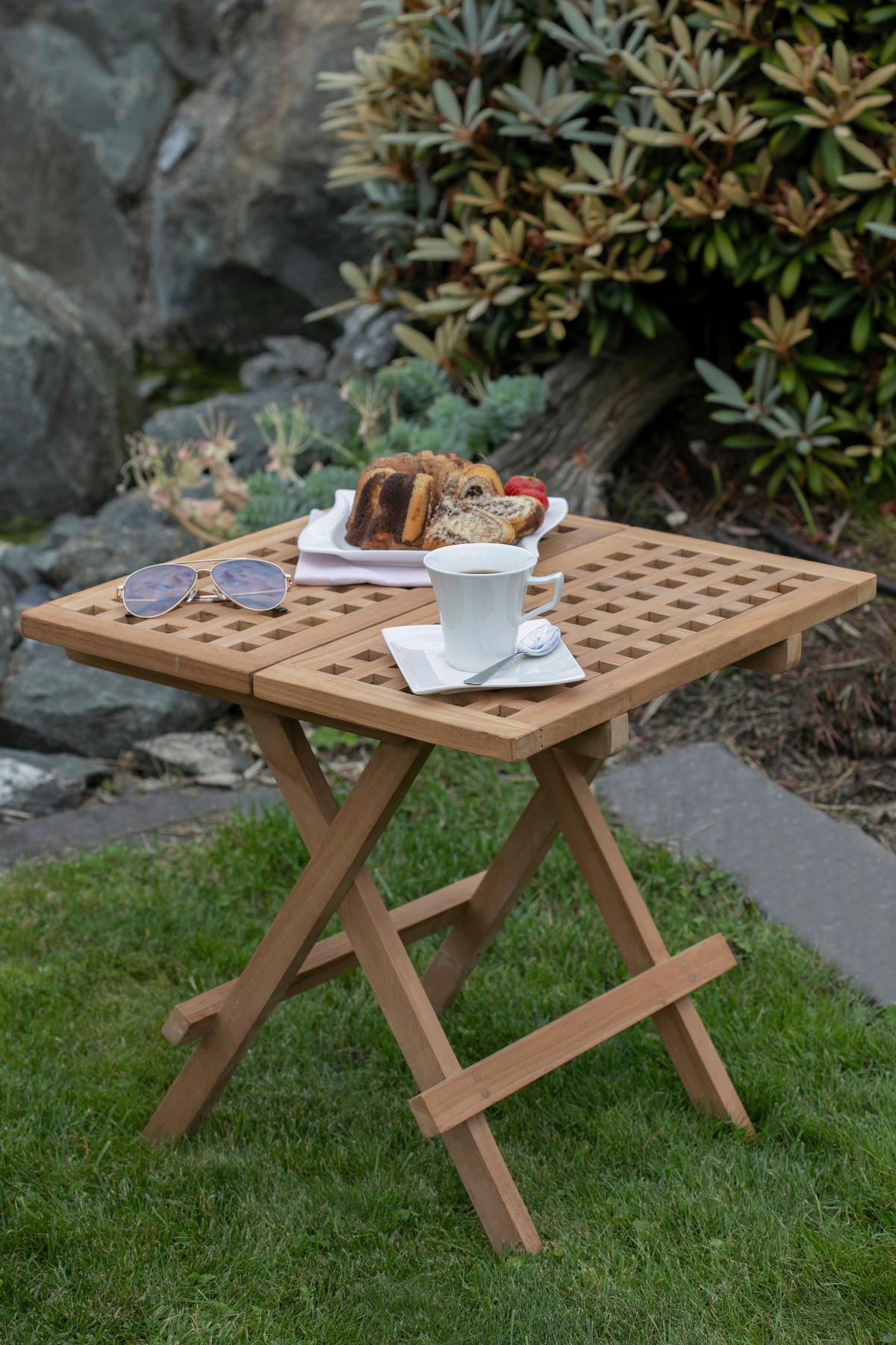 Gartenbeistelltisch Klappbar, Woodie aus Teakholz B: 50 cm - Teakfarben, Basics, Holz (50/50/50cm) - Gardenson