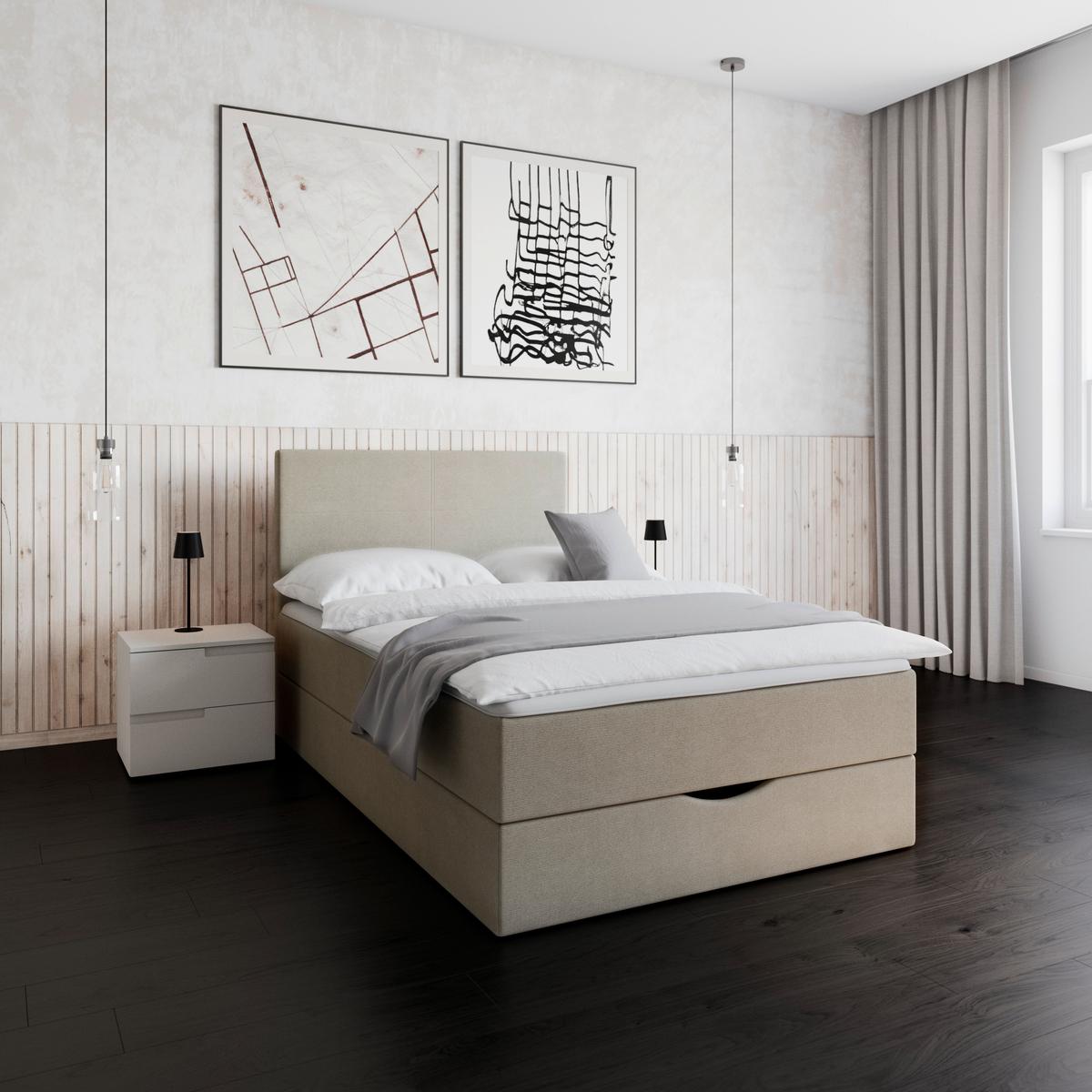Boxspringová posteľ ACE 120x200, béžová - čierna/béžová, Modern, drevo/textil (120/200cm) - Bessagi Home