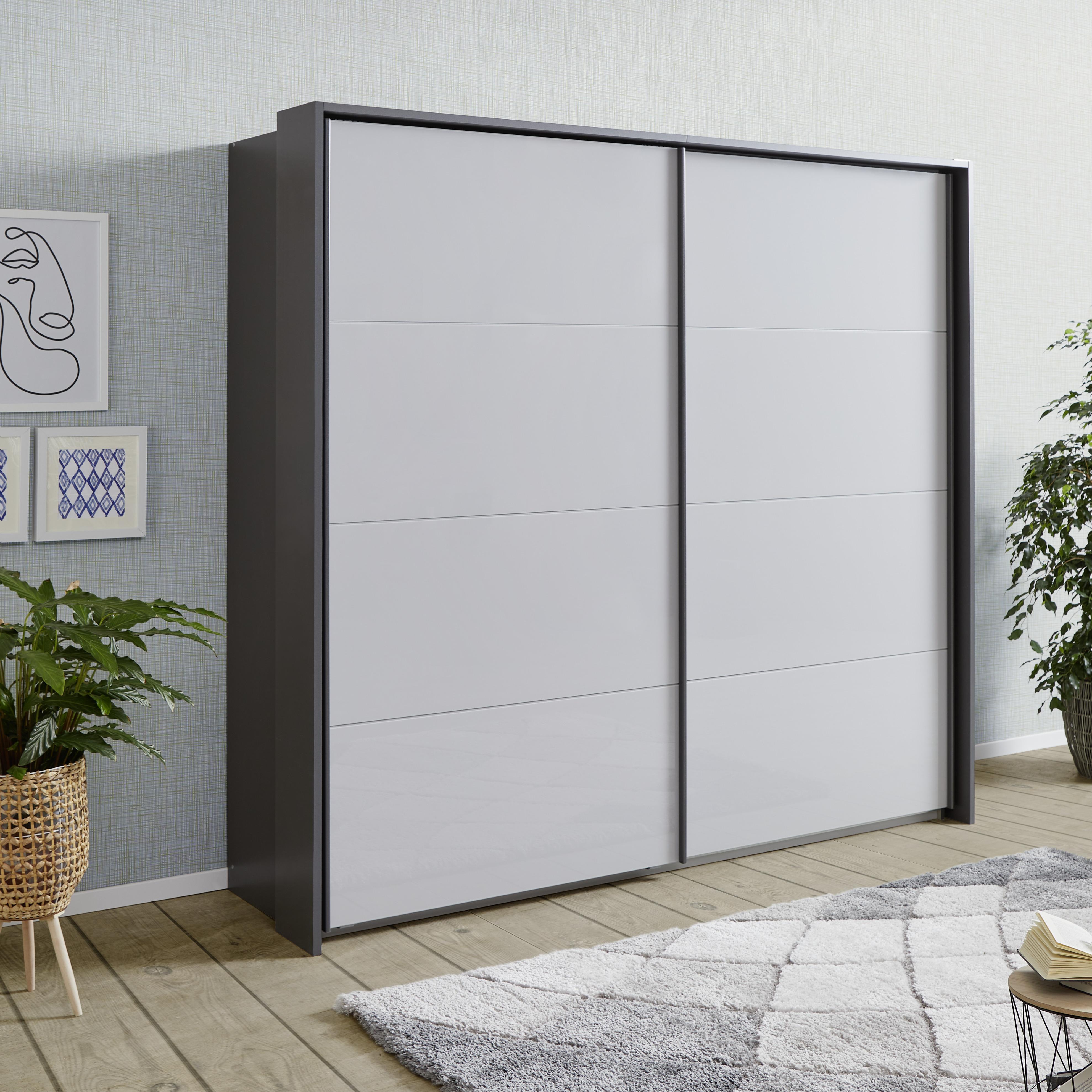 Schwebetürenschrank Glasfront 226 cm Feldkirch 9, Grau - Grau Hochglanz/Dunkelgrau, MODERN, Glas/Holzwerkstoff (225/229/62cm)