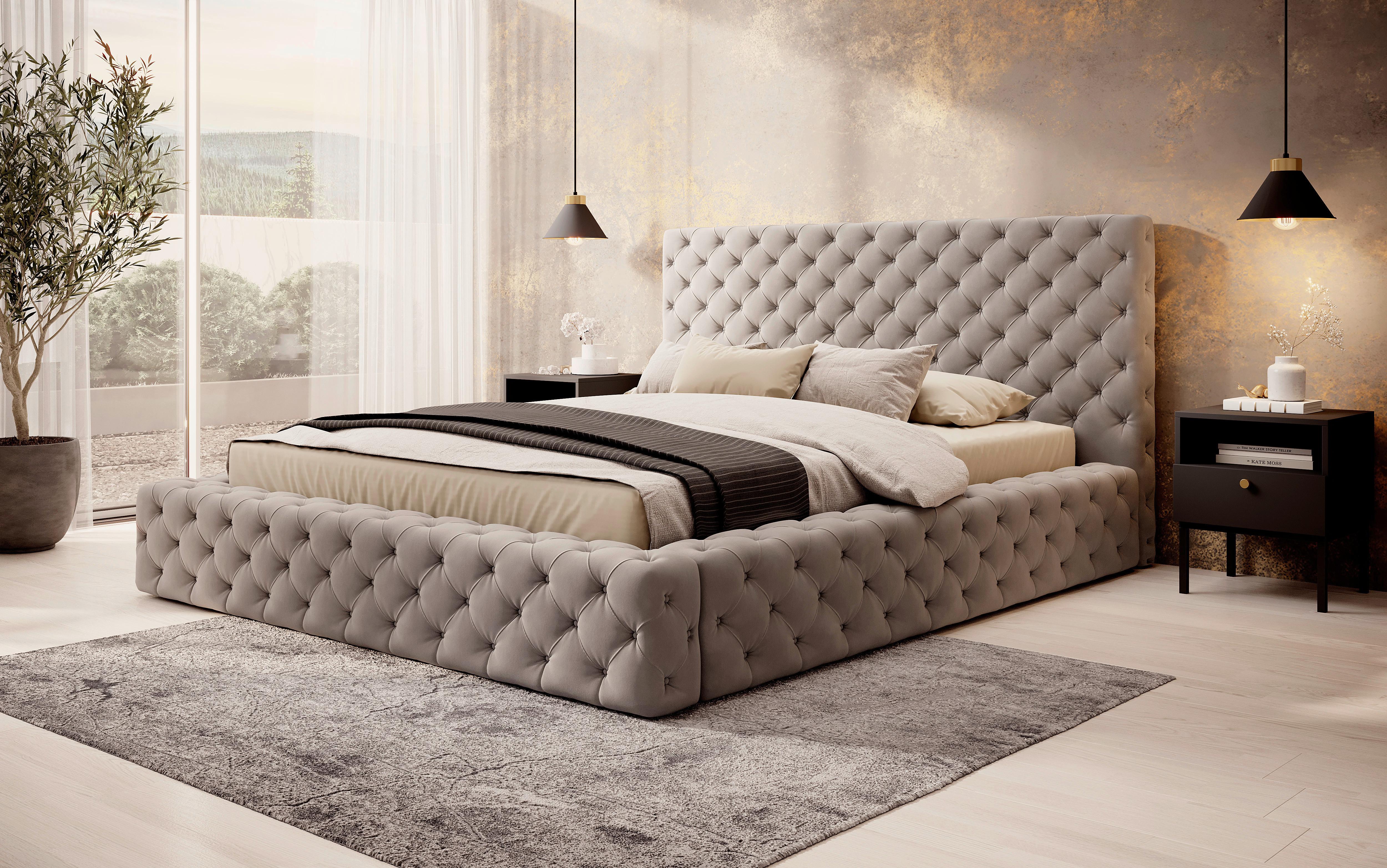 Polsterbett Princce Biege Lf: 160x200 cm - Beige/Schwarz, MODERN, Holz/Textil (160/200cm) - MID.YOU