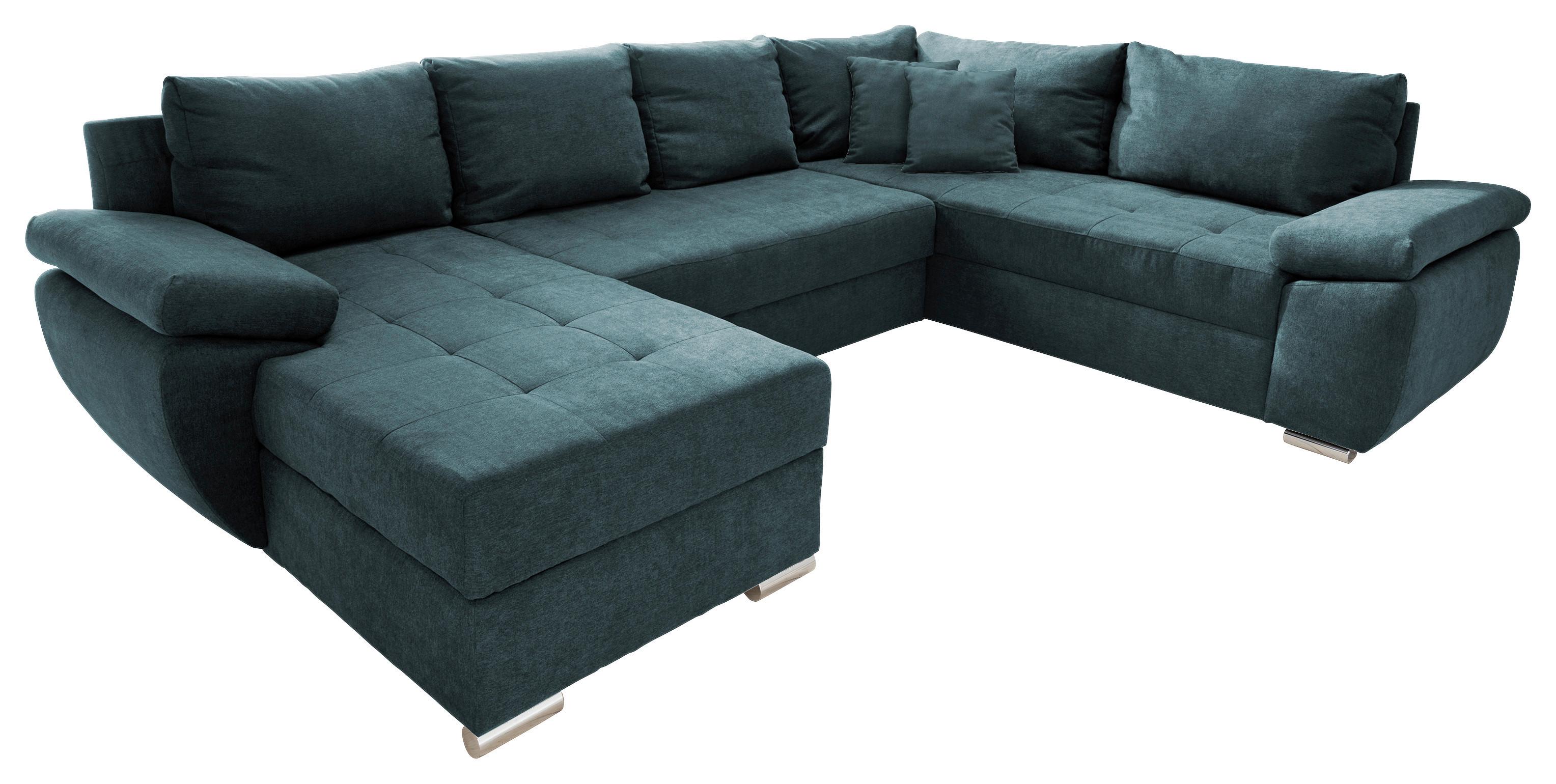Wohnlandschaft Terana Mit Bettkasten Blau - Chromfarben/Petrol, KONVENTIONELL (157/305/219cm) - Livetastic