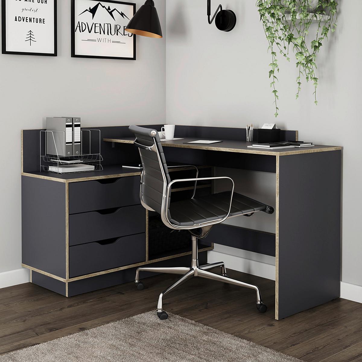 Eckschreibtisch Belfast Anthrazit B: 105 cm - Eichefarben/Anthrazit, LIFESTYLE, Holzwerkstoff (129/105/84cm) - MID.YOU