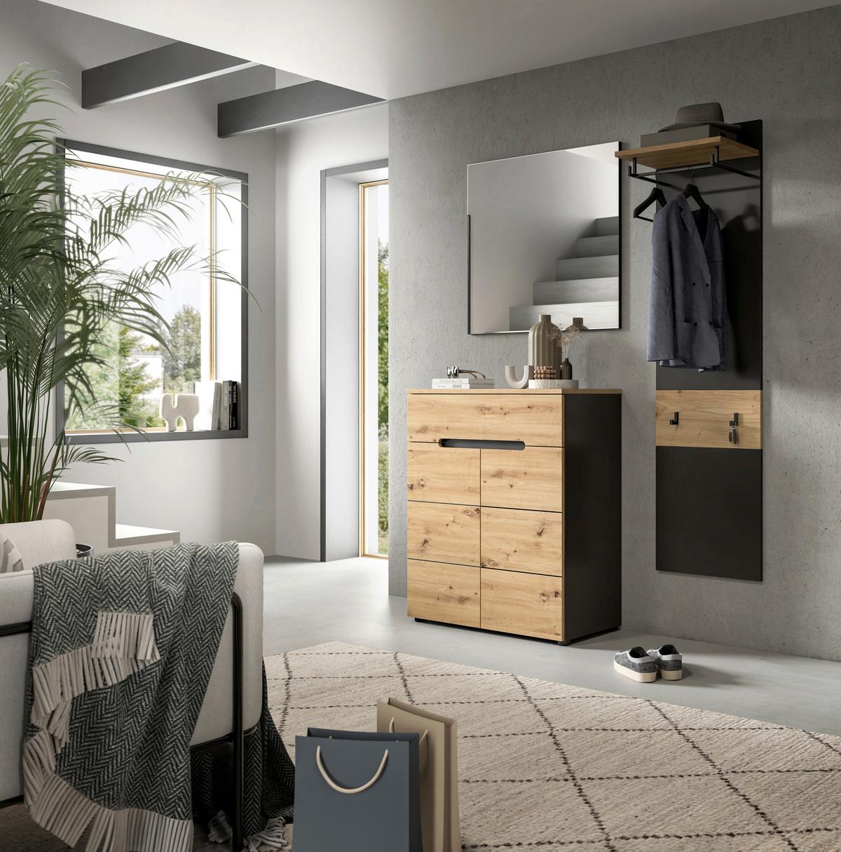 Garderobe Canu 3-Teilig Eiche Artisan/Grau B: 140 cm - Eiche Artisan, Design, Holzwerkstoff (140/190/37cm) - Livetastic
