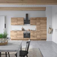 Kuchyňská linka 330 cm, dekor dub Havanna - černá/tmavý dub, Moderní, kov/kompozitní dřevo (330cm) - Nobilia