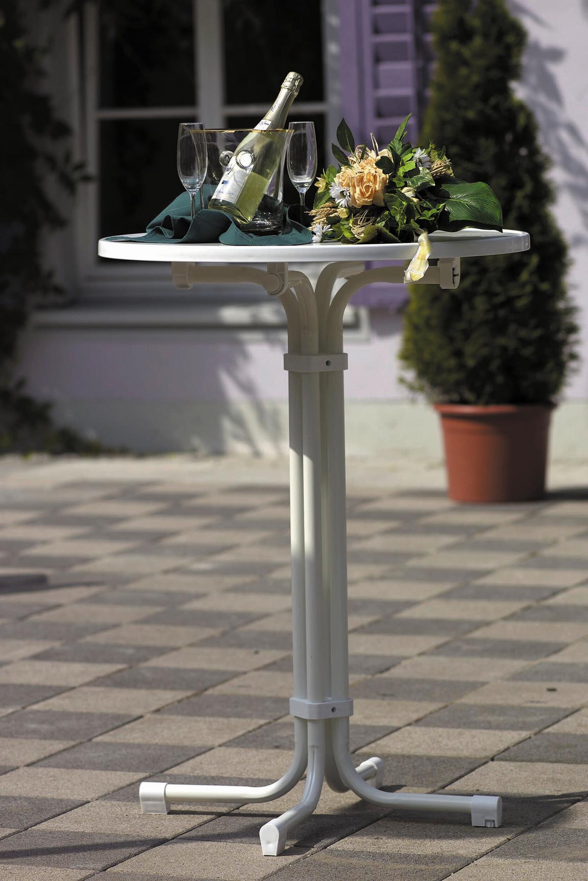 Gartenklapptisch Multiflex – Stehtisch Rund - Weiß, Basics, Metall (70/70/110cm)