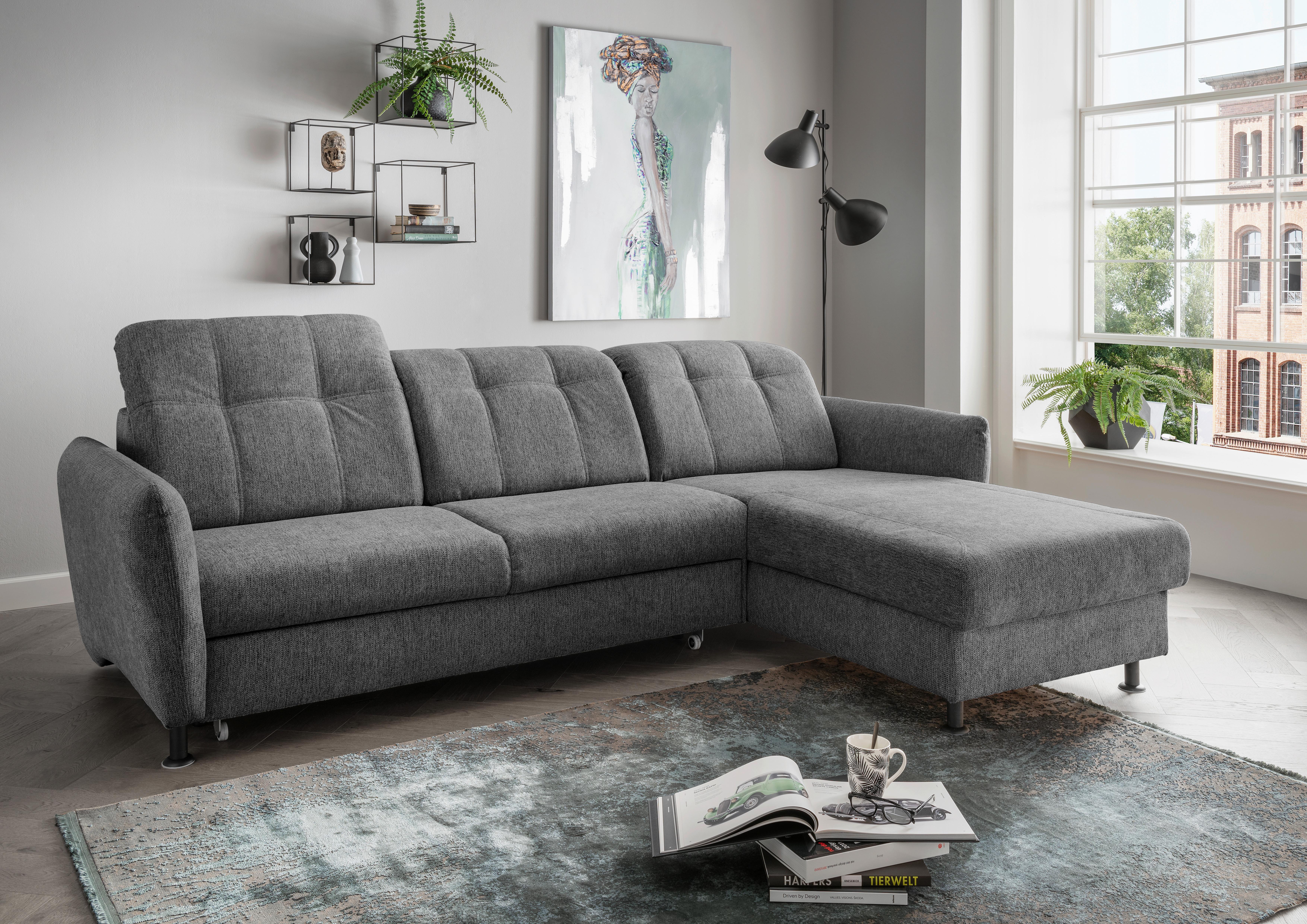 Ecksofa Minori Chenille Anthrazit, S: 267x184 cm - Anthrazit/Schwarz, MODERN, Textil (267/184cm) - Livetastic